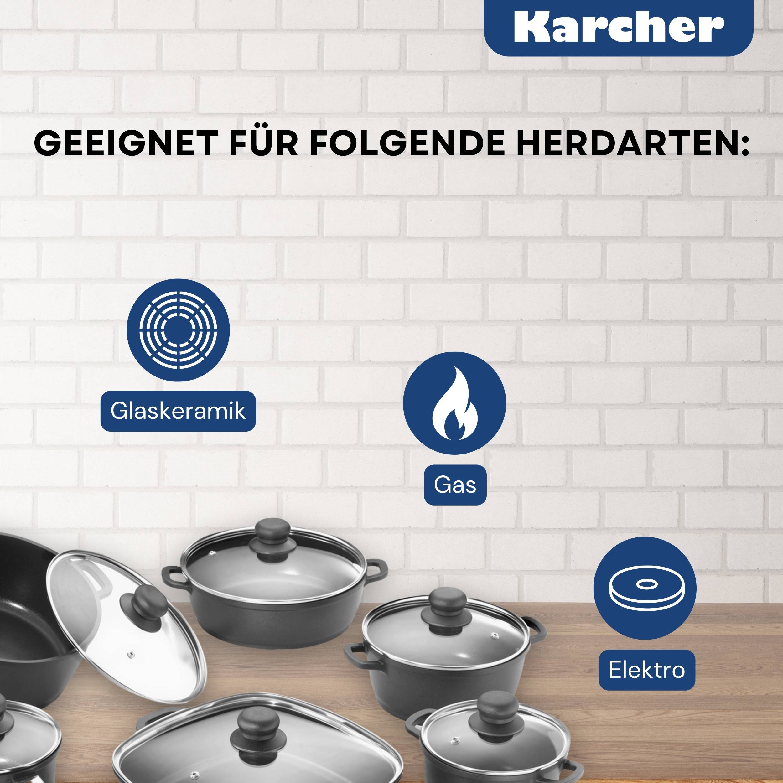 Karcher Topfset (Aluguss, 12-teilig, Teflon-Classic-Antihaftbeschichtung, inkl. Glasdeckel und 2 Thermogrips)