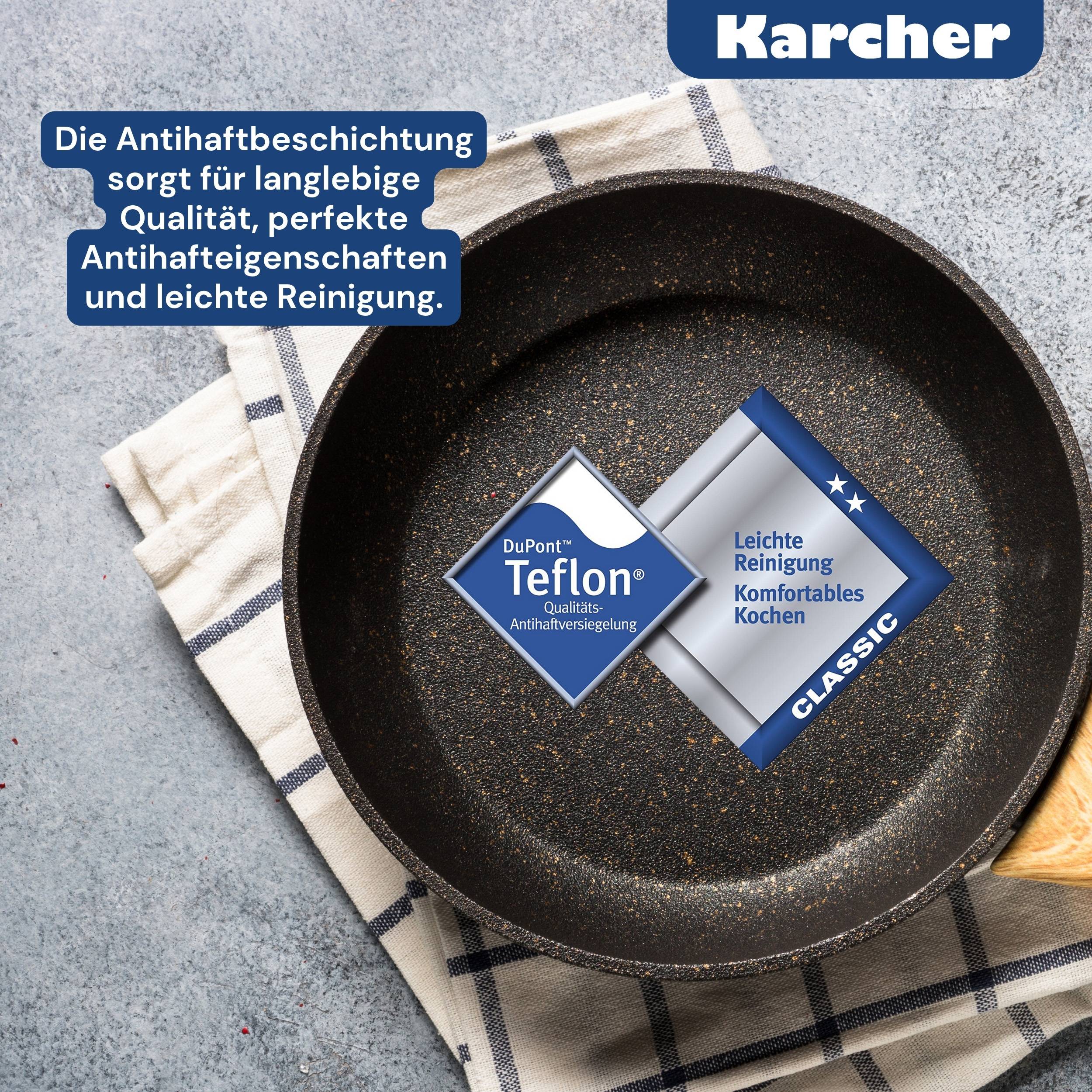 Karcher Topfset (Aluguss, 12-teilig, Teflon-Classic-Antihaftbeschichtung, inkl. Glasdeckel und 2 Thermogrips)