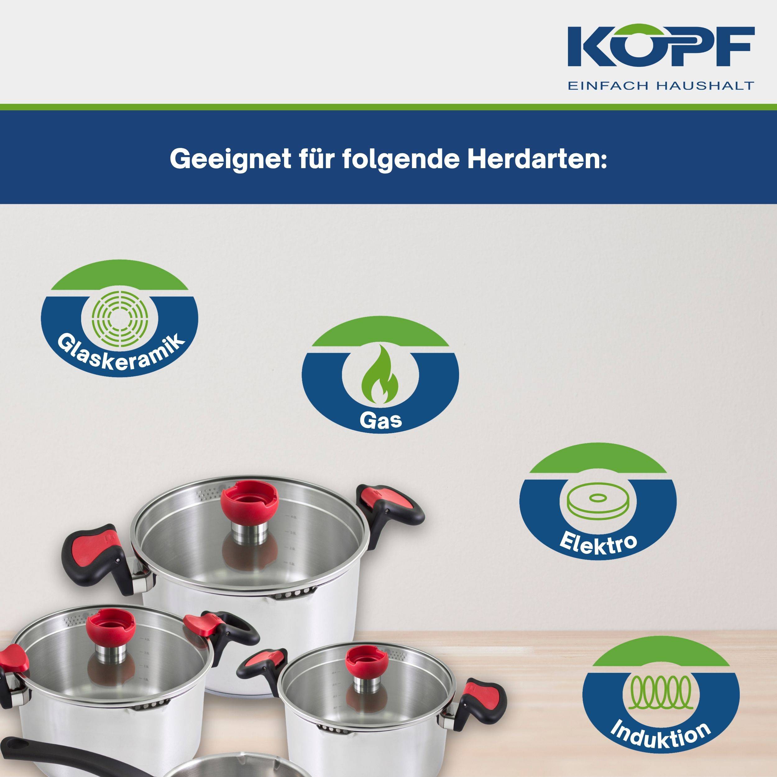 KOPF Nelo Topfset (7-teilig, Edelstahl, Induktion, mit intelligenter Abgießhilfe)