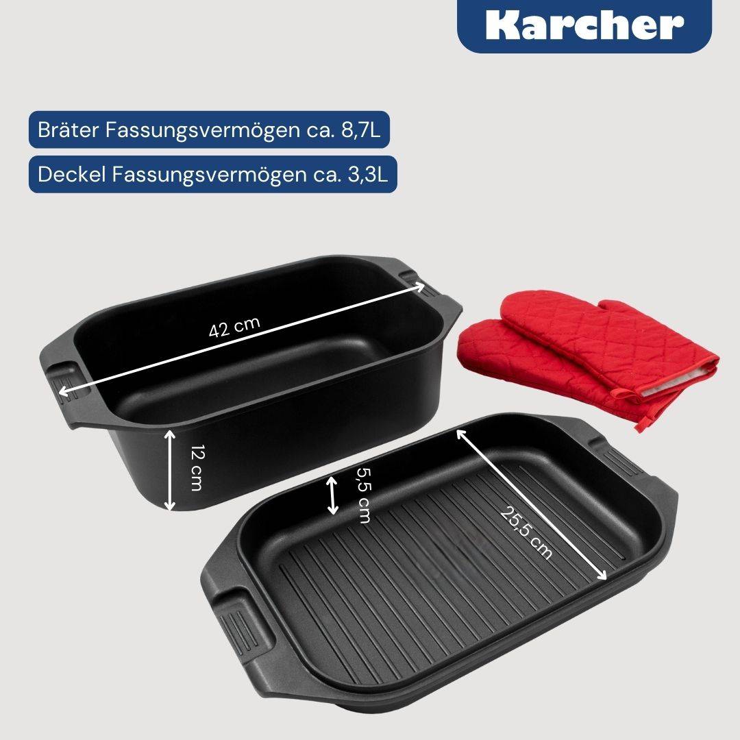 Karcher Bräter 2in1 (Aluguss, 8,7 Liter, Induktion, inkl. Deckel und Topfhandschuhen) schwarz
