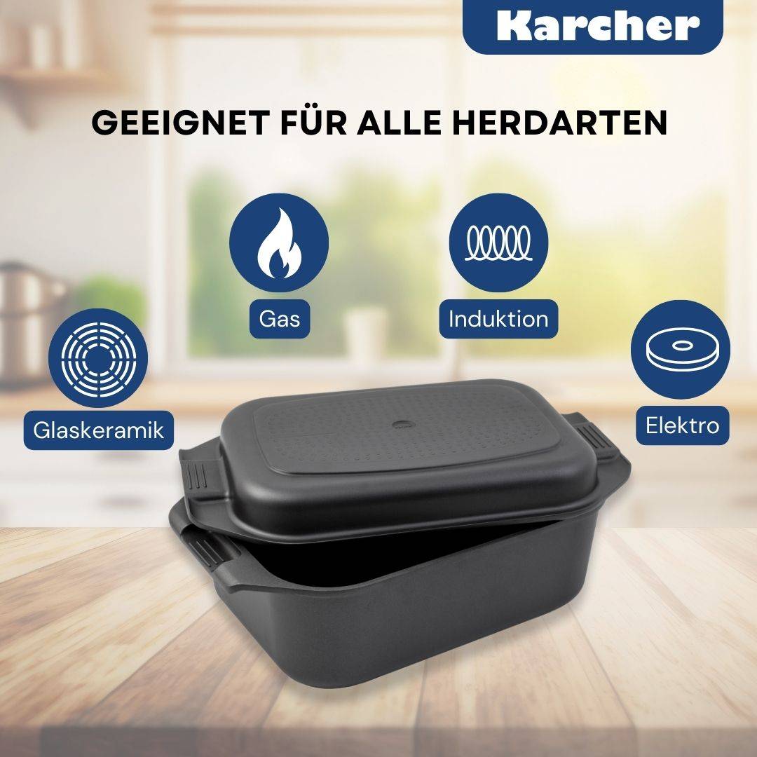 Karcher Bräter 2in1 (Aluguss, 8,7 Liter, Induktion, inkl. Deckel und Topfhandschuhen) schwarz