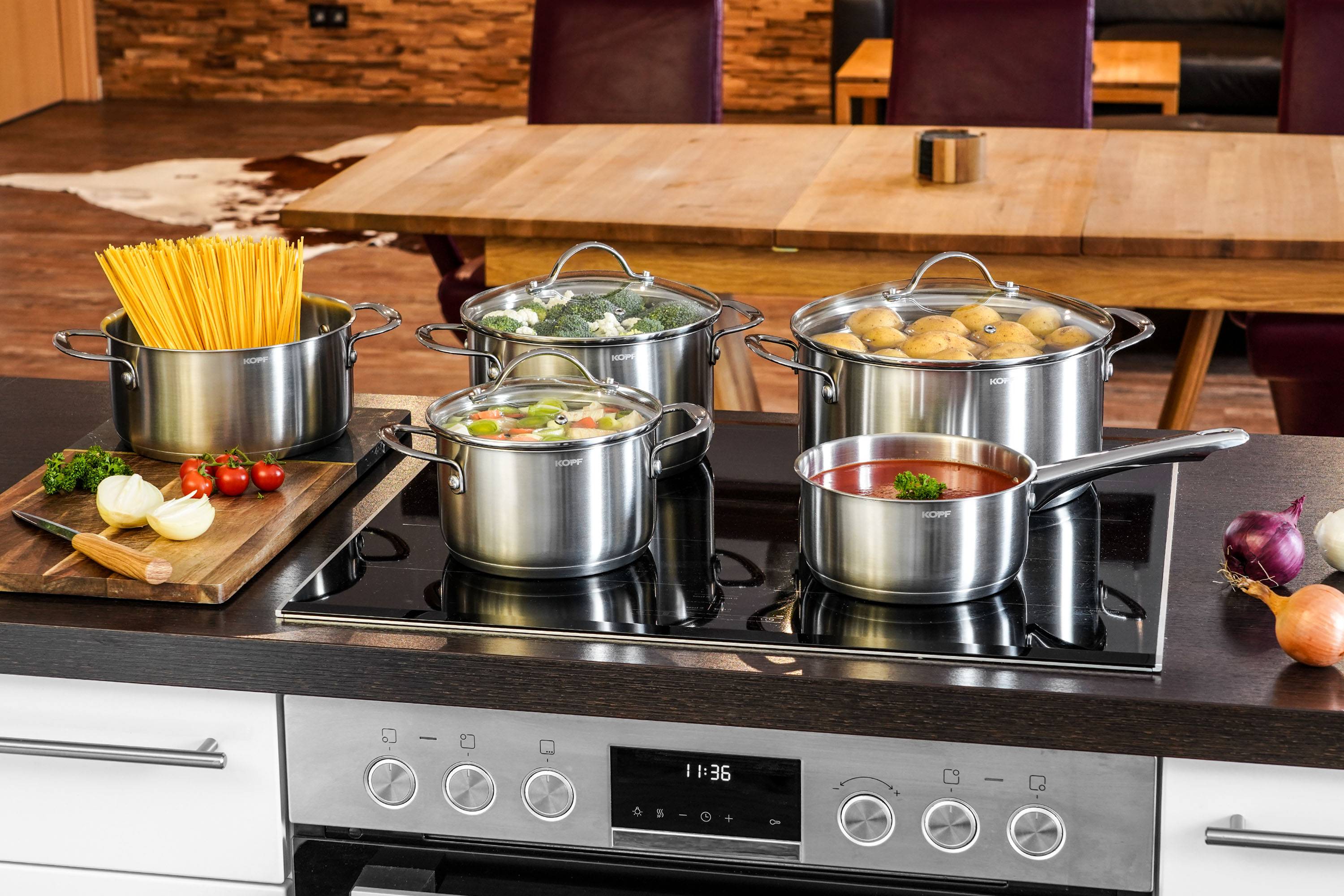 KOPF Topfset Induktion Clara 8-teilig | Kochtopf-Set für alle Herdarten | Literskala | Edelstahl