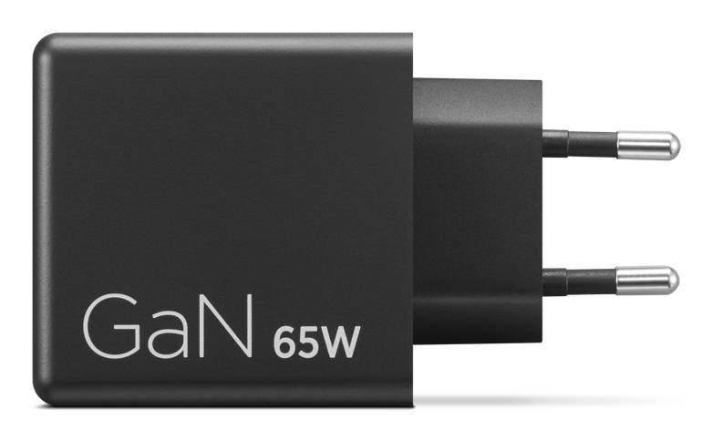Schwarzes GaN 65W Wandladegerät mit zwei runden europäischen Steckkontakten