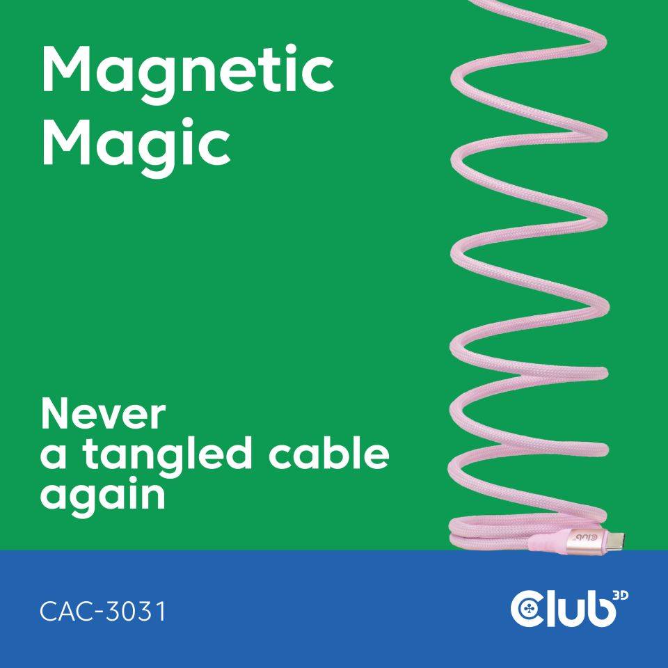 Kabel USB 2.0 C (St) => C (St) 2,0m *Club3D* Magnetisch - LIFESTYLE *rosa*