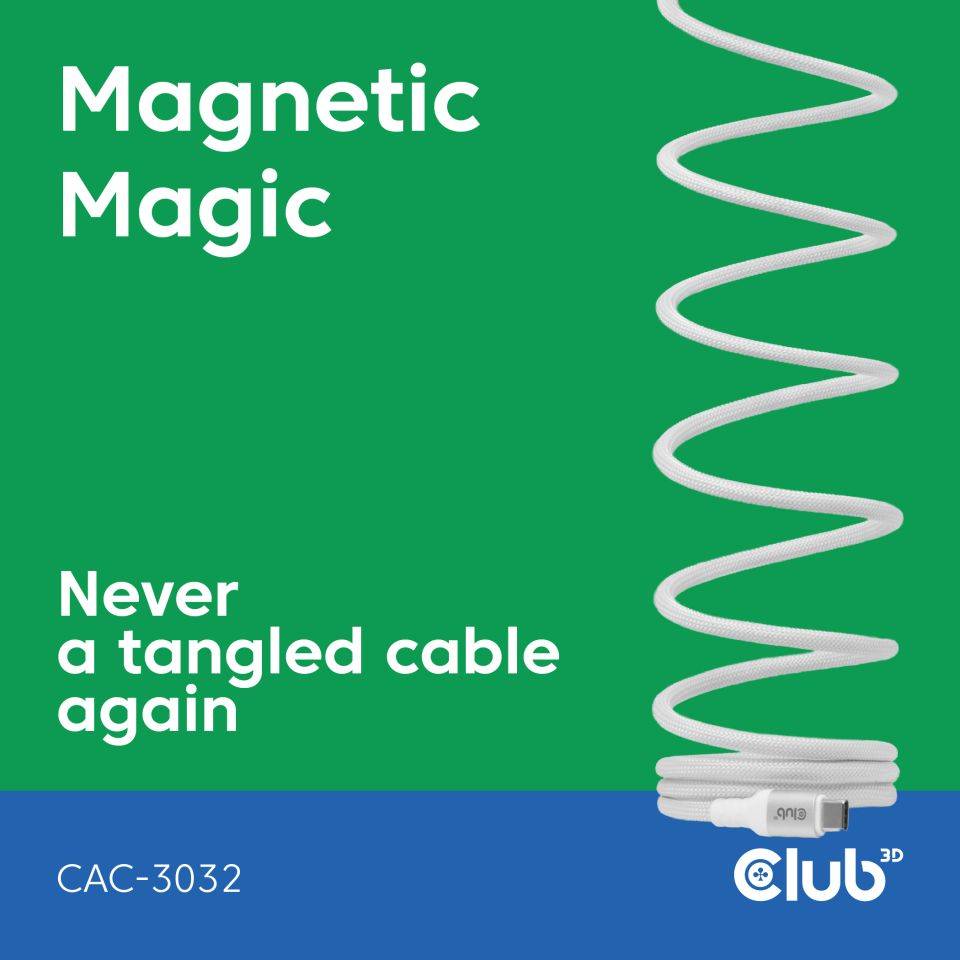 Kabel USB 2.0 C (St) => C (St) 2,0m *Club3D* Magnetisch - LIFESTYLE *weiß*