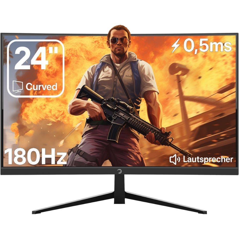 GAMEPOWER T40 Curved Monitor 24 zoll Gaming FullHD 180hz 0,5ms HDMI Lautsprecher