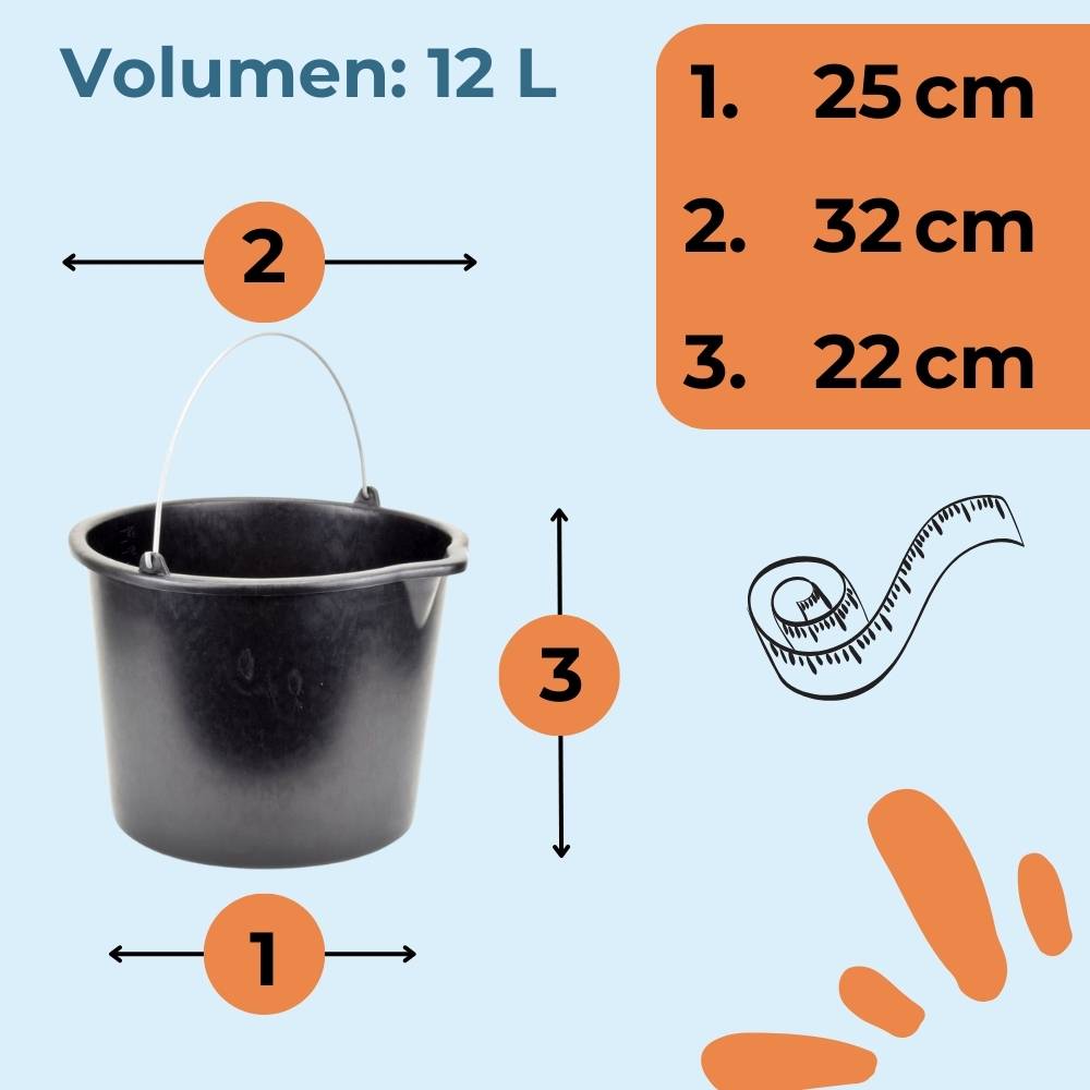 Baueimer mit Henkel 12 L 6 Stück Mörteleimer Wassereimer Putzeimer Maurerkübel Maurereimer Eimer Schwarz Garteneimer
