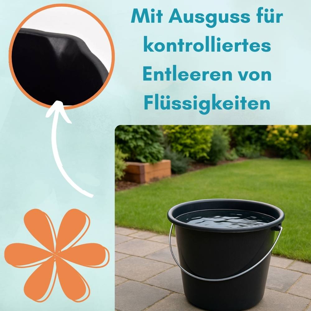 Baueimer mit Henkel 12 L 6 Stück Mörteleimer Wassereimer Putzeimer Maurerkübel Maurereimer Eimer Schwarz Garteneimer