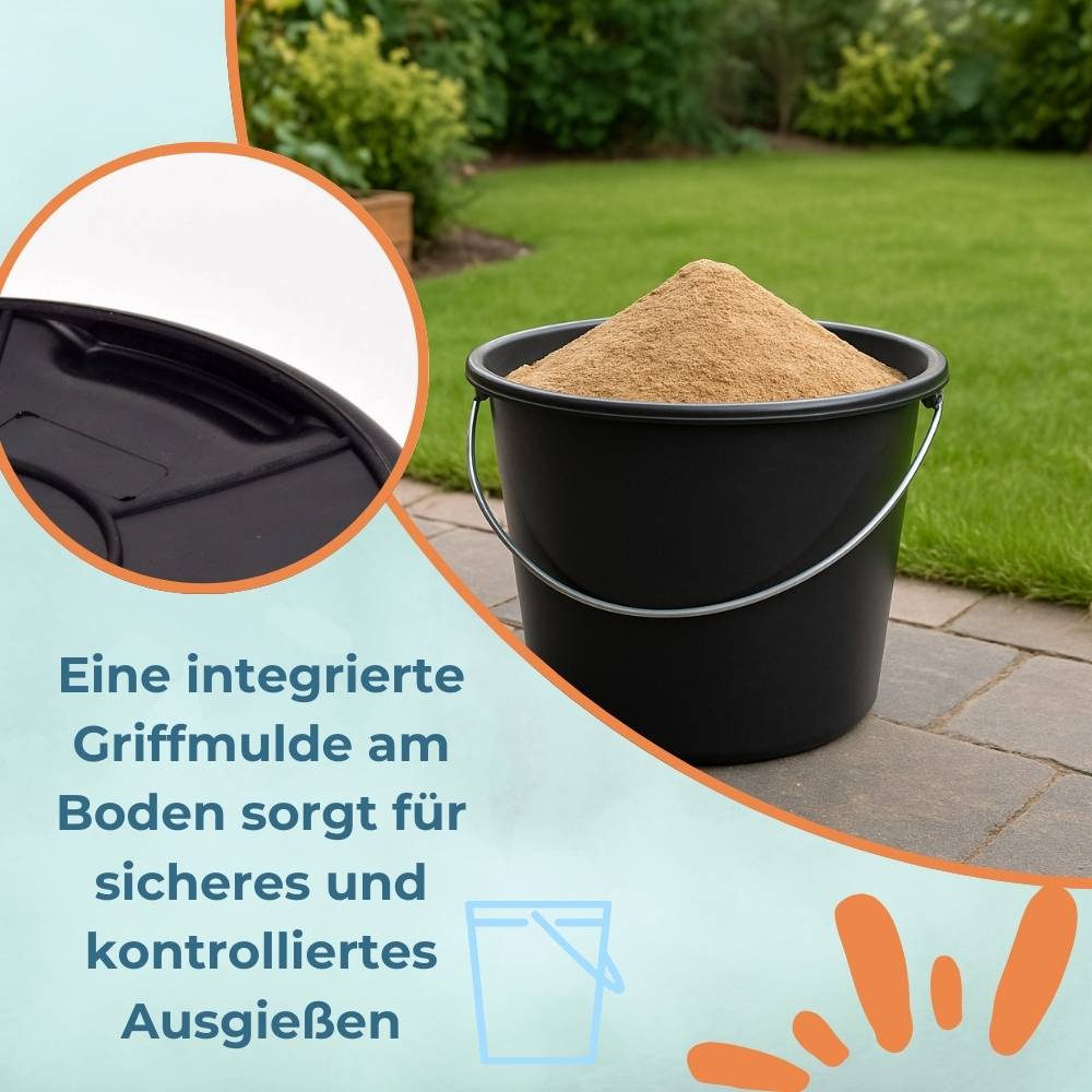 Baueimer mit Henkel 12 L 6 Stück Mörteleimer Wassereimer Putzeimer Maurerkübel Maurereimer Eimer Schwarz Garteneimer