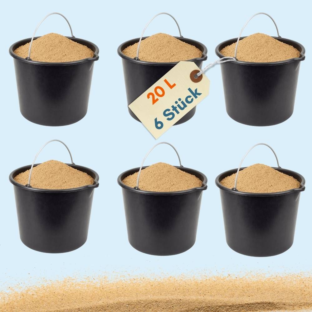 Baueimer mit Henkel 20L 6 Stück Mörteleimer Wassereimer Putzeimer Maurerkübel Maurereimer Eimer Schwarz Garteneimer