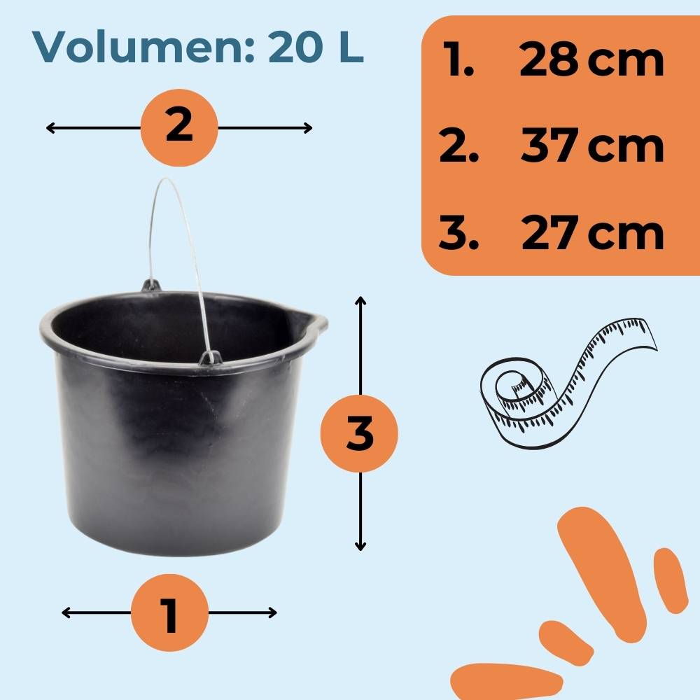 Baueimer mit Henkel 20L 6 Stück Mörteleimer Wassereimer Putzeimer Maurerkübel Maurereimer Eimer Schwarz Garteneimer