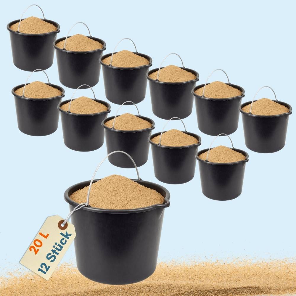 Baueimer mit Henkel 20L 12 Stück Mörteleimer Wassereimer Putzeimer Maurerkübel Maurereimer Eimer Schwarz Garteneimer