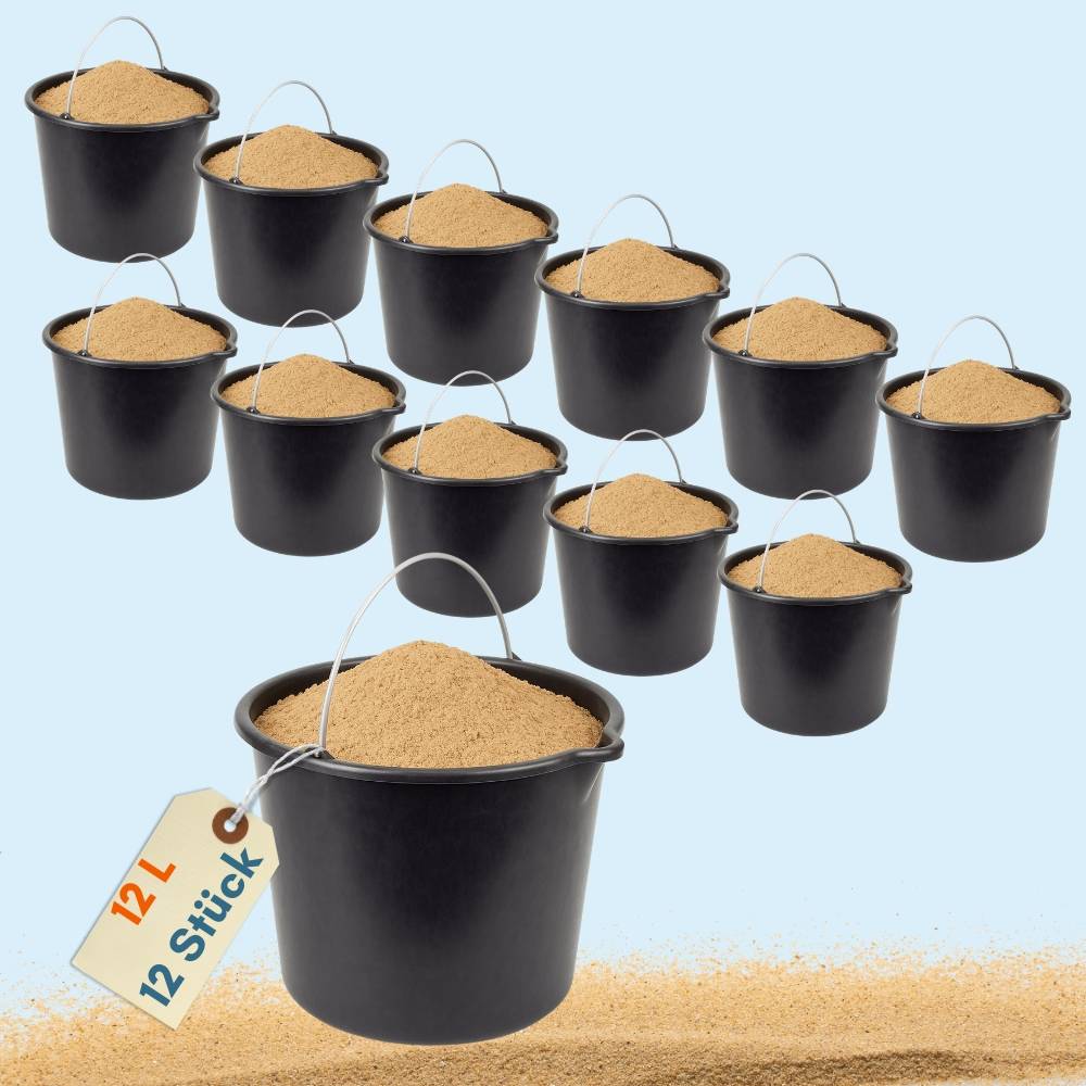 Baueimer mit Henkel 12 L 12 Stück Mörteleimer Wassereimer Putzeimer Maurerkübel Maurereimer Eimer Schwarz Garteneimer