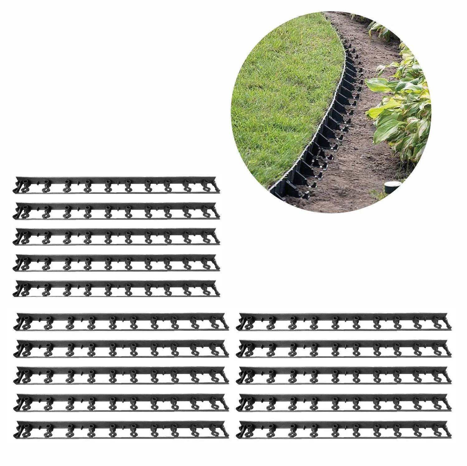 20er Set Rasenkante aus Kunststoff 20m | Beeteinfassung | Beetumrandung | Beetbegrenzungen | Palisaden Kunststoff