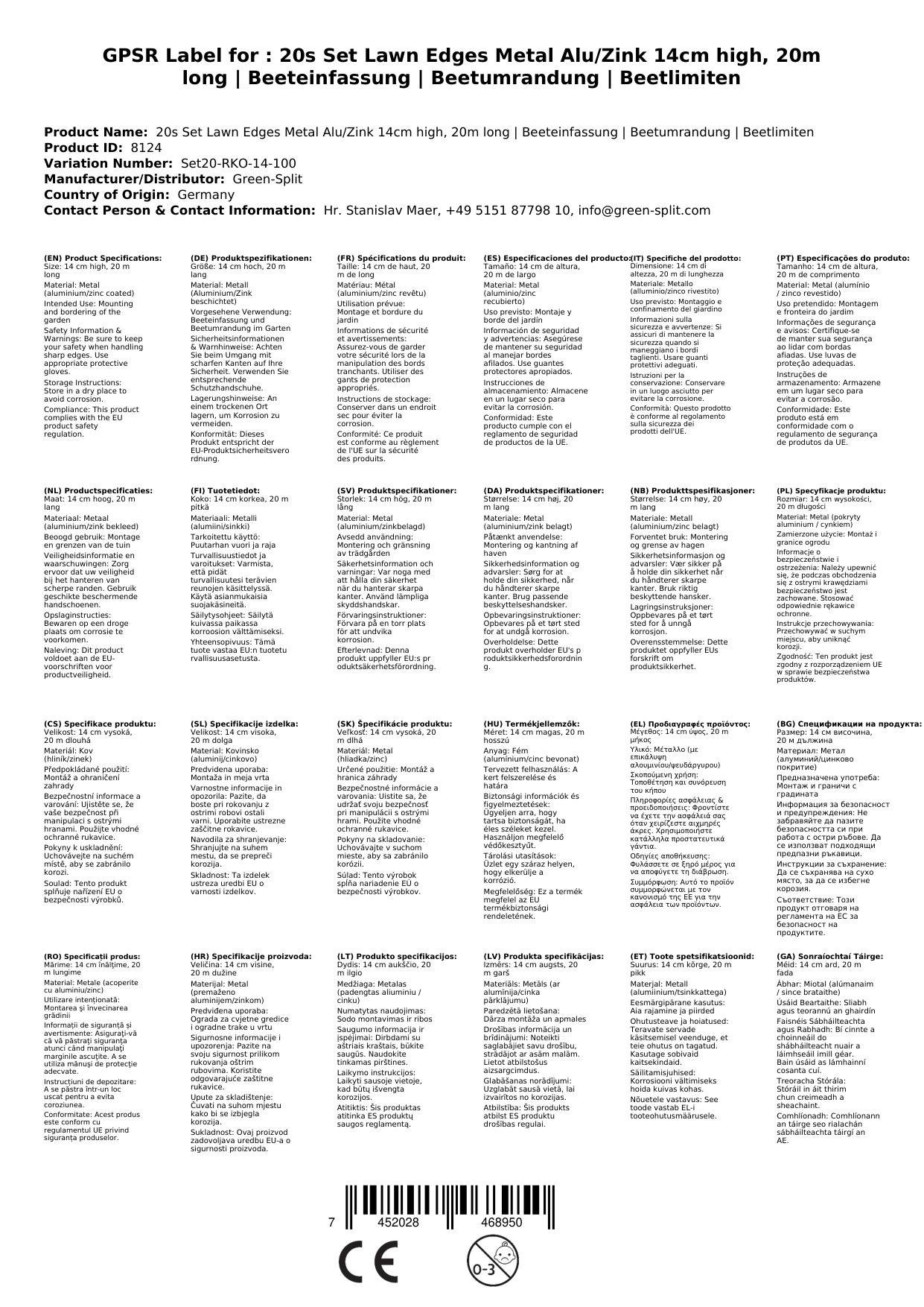 20er Set Rasenkanten Metall Alu/Zink 14cm hoch, 20m lang | Beeteinfassung | Beetumrandung | Beetbegrenzungen