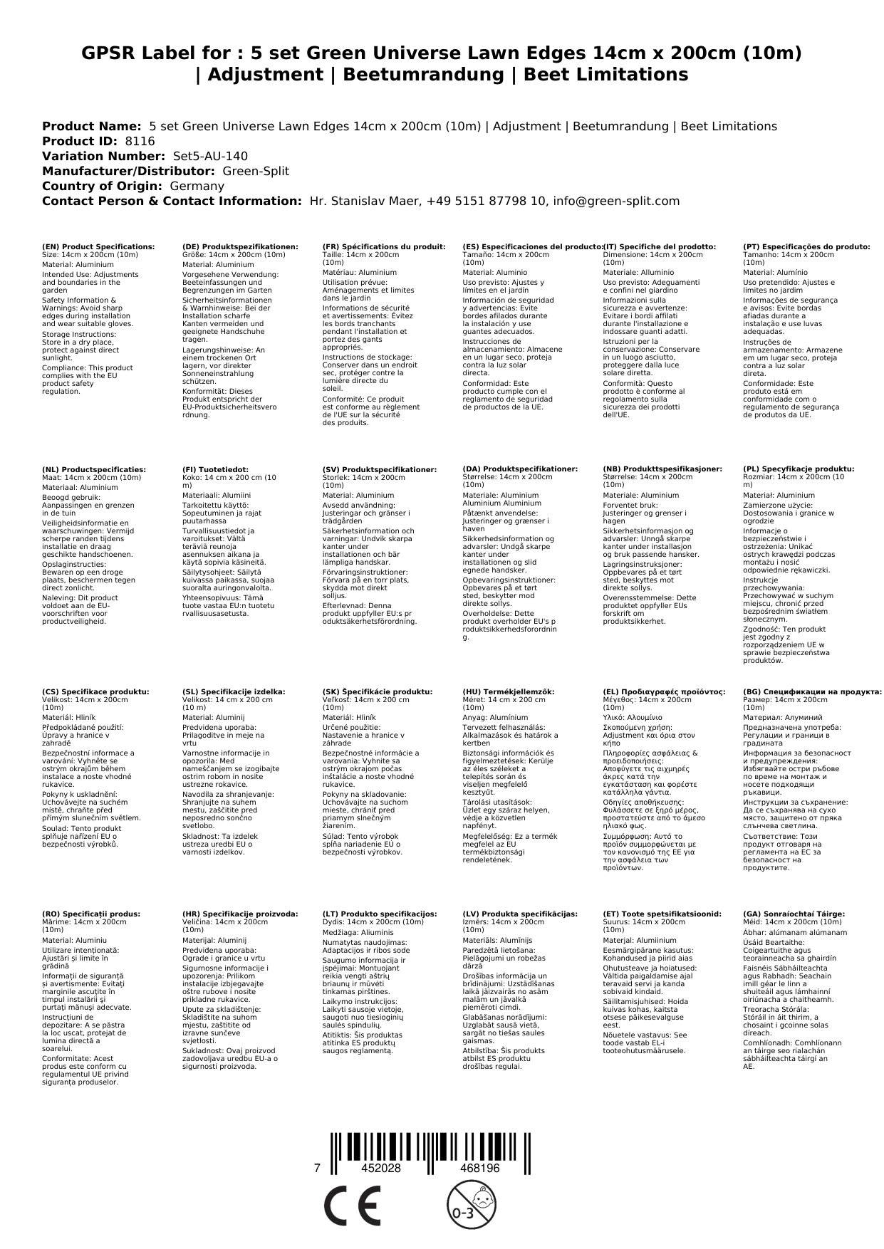 5er Set Green Universe Rasenkanten 14cm x 200cm (10m) | Beeteinfassung | Beetumrandung | Beetbegrenzungen