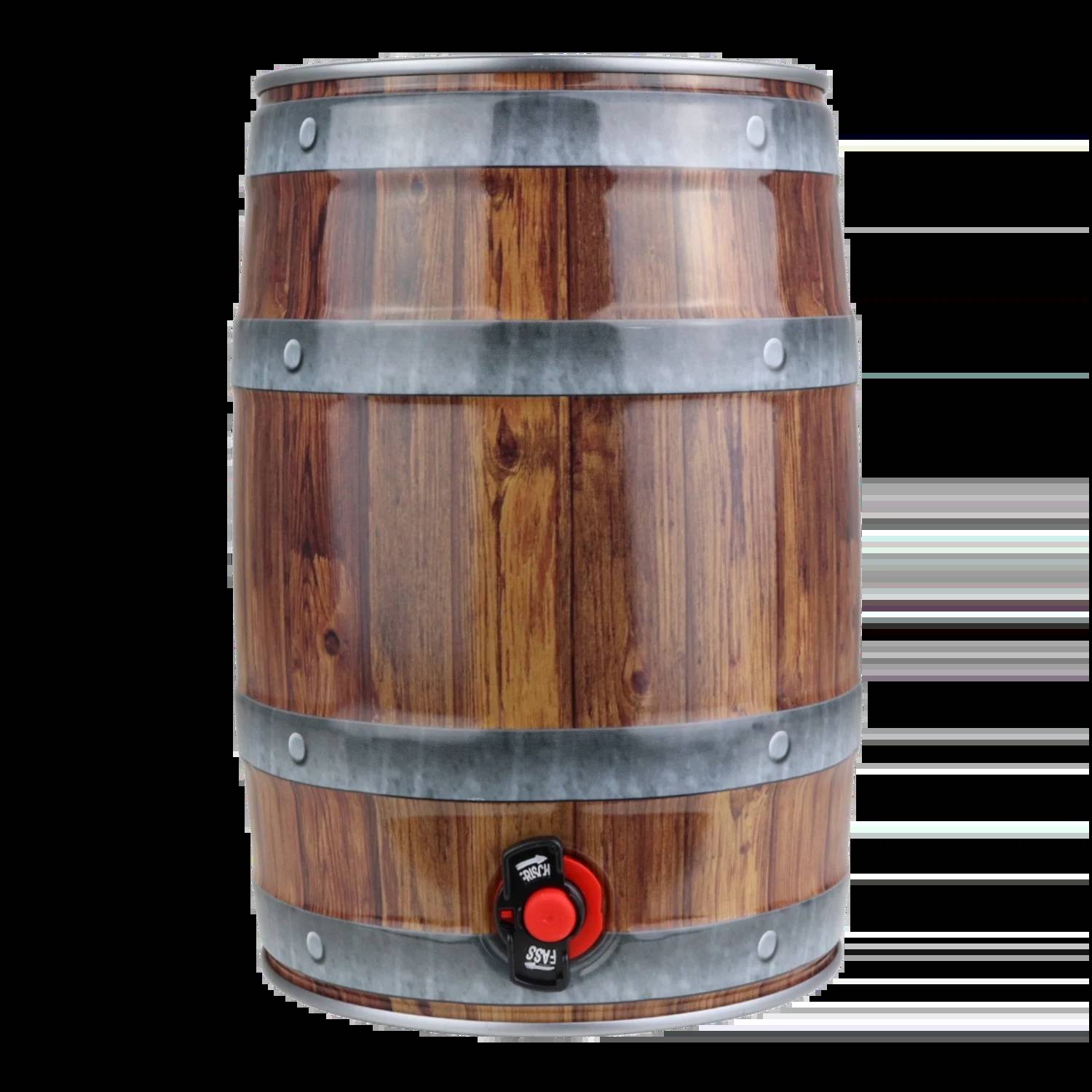 5L Partyfass mit Zapfhahn, Holzoptik