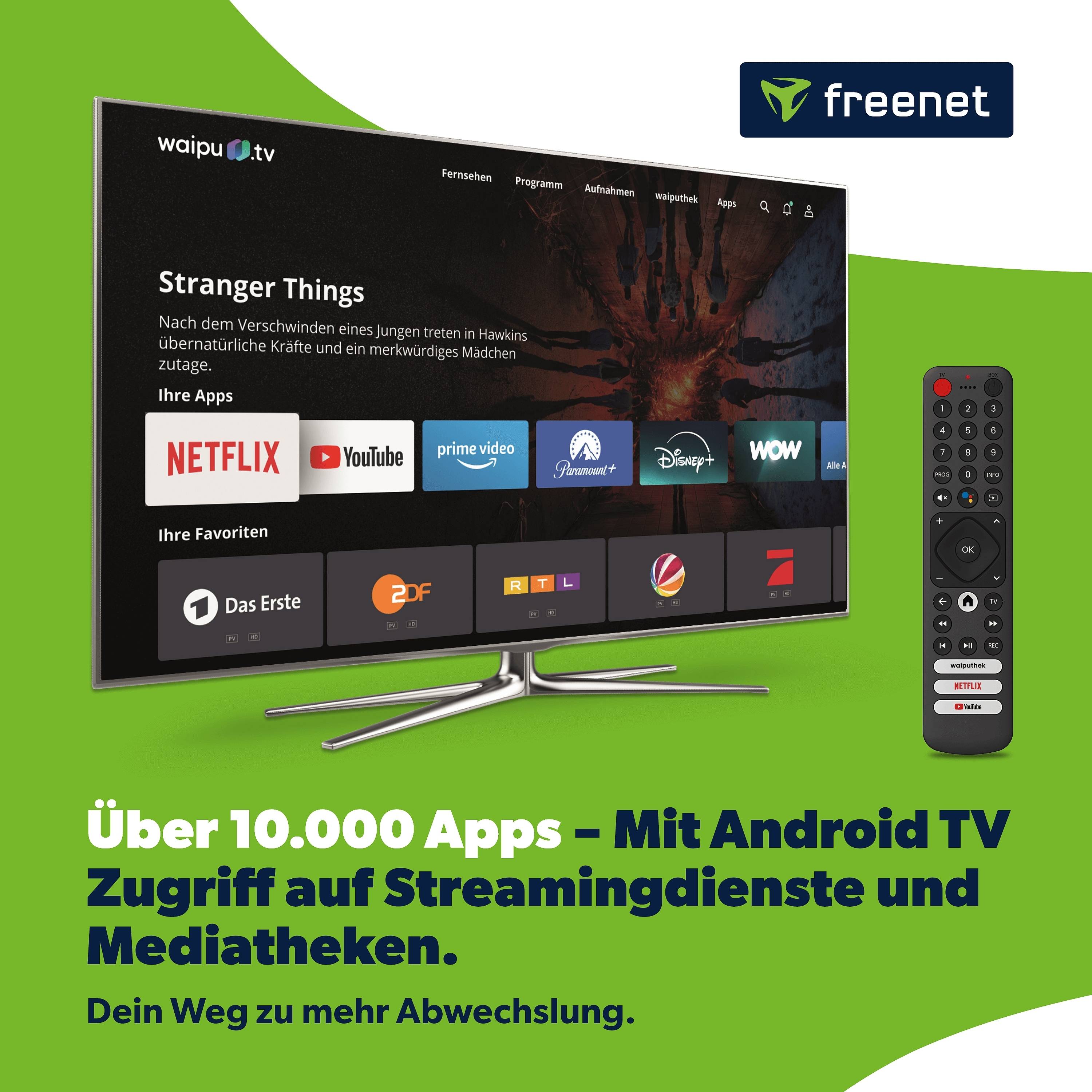freenet TV 3in1 Hybrid Stick 4K UHD mit Android TV, DVB-C/T2, 3 Mon. freenet TV