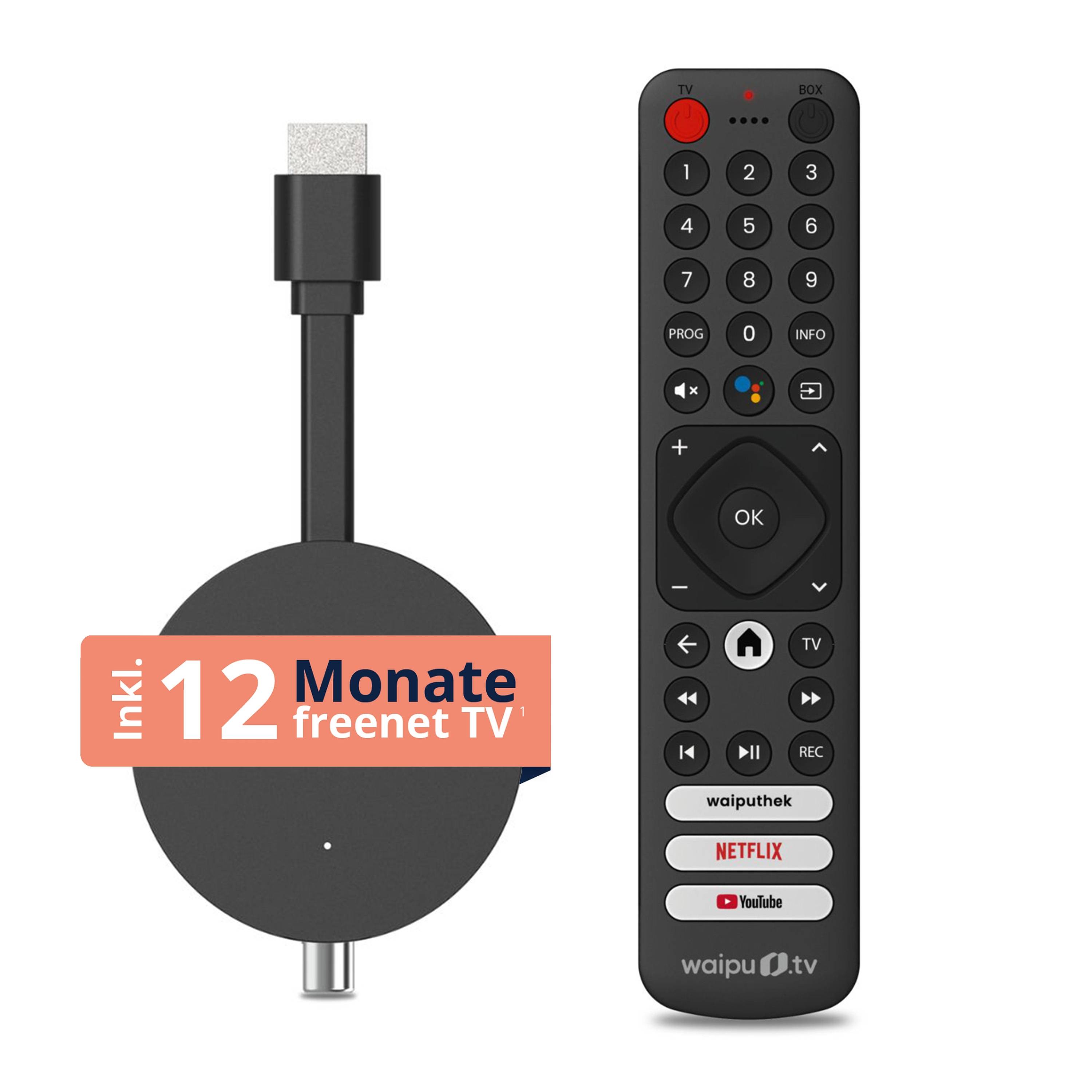 freenet TV 3in1 Hybrid Stick 4K UHD mit Android TV, DVB-C/T2, 12 Mon. freenet TV