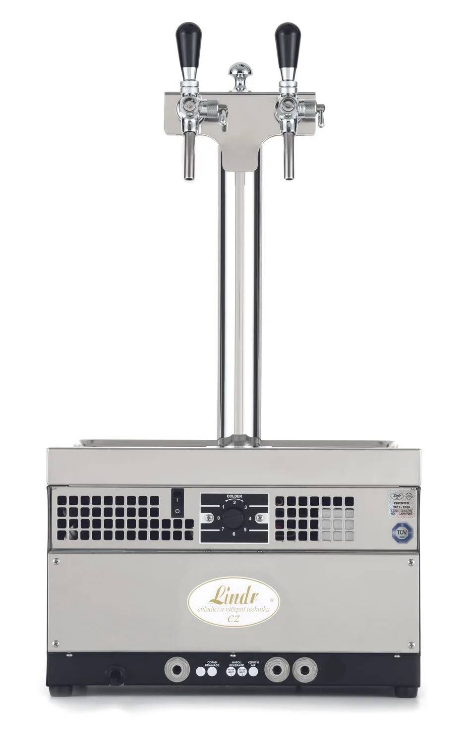 Zapfanlage, Bierzapfanlage, Bierkoffer - Kontakt 55, 2-leitig Trockenkühlgerät aus Edelstahl, 50 Liter/h, Green Line