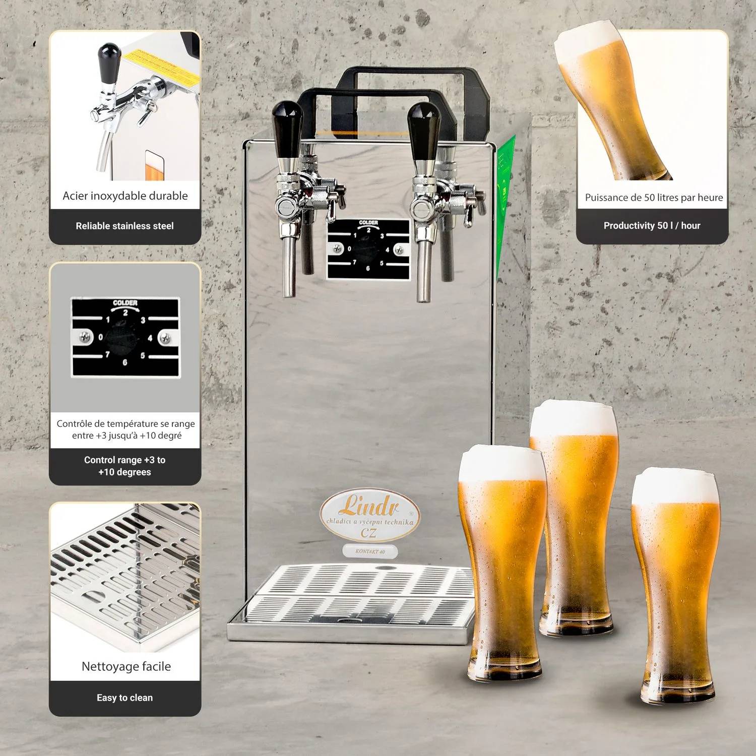 Zapfanlage - Kontakt 40 Bierzapfanlage 2-leitig Trockenkühler, Durchlaufkühler 50 Liter/h, Green Line