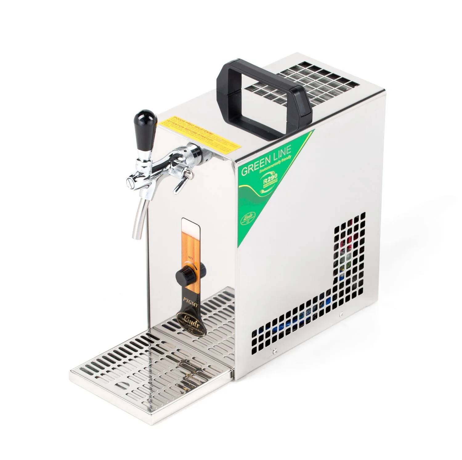 Komplett Set - Zapfanlage, Bierzapfanlage PYGMY 25/K mit Membranpumpe, 1-leitig Trockenkühlgerät aus Edelstahl, 35 Liter/h, Green Line, Zapfkopf: