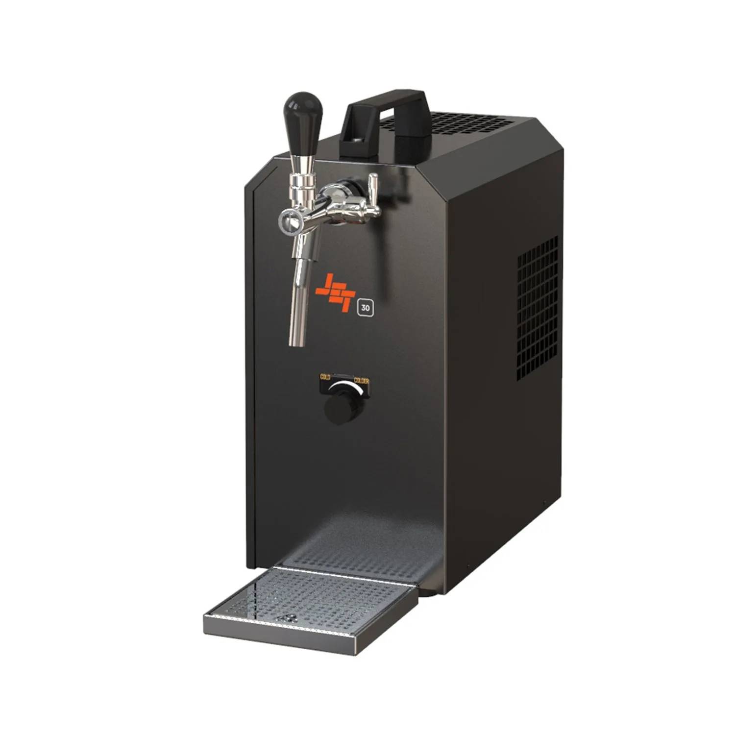 Komplett Set - Zapfanlage JET 30 Bierkoffer, Bierzapfanlage, Durchlaufkühler 1-leitig Trockenkühler, bis zu 35 Liter/h mit Holzfass, Zapfkopf: KeyKe