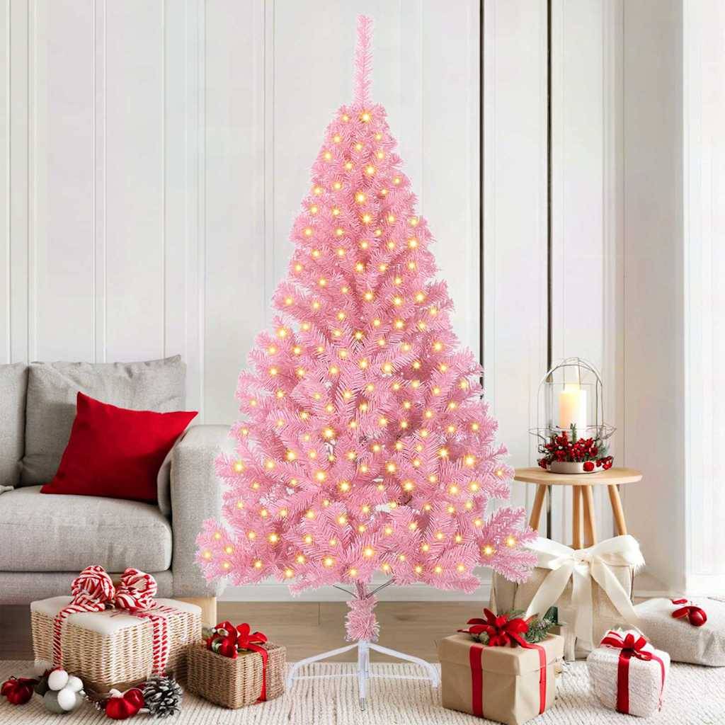 vidaXL Künstlicher vorbeleuchteter Weihnachtsbaum Rosa 180 cm PVC
