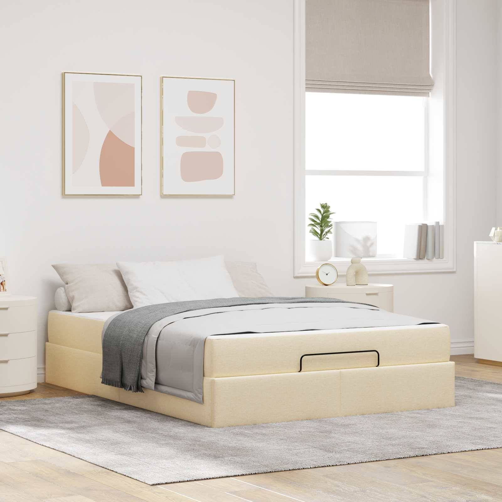 vidaXL Bettgestell mit Matratze 2 pcs Creme Stoff