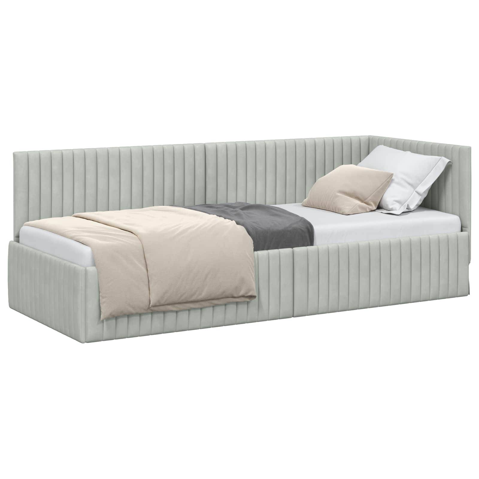 vidaXL Eckbettgestell mit Kopfteil Hellgrau 80 cm x 200 cm Samt