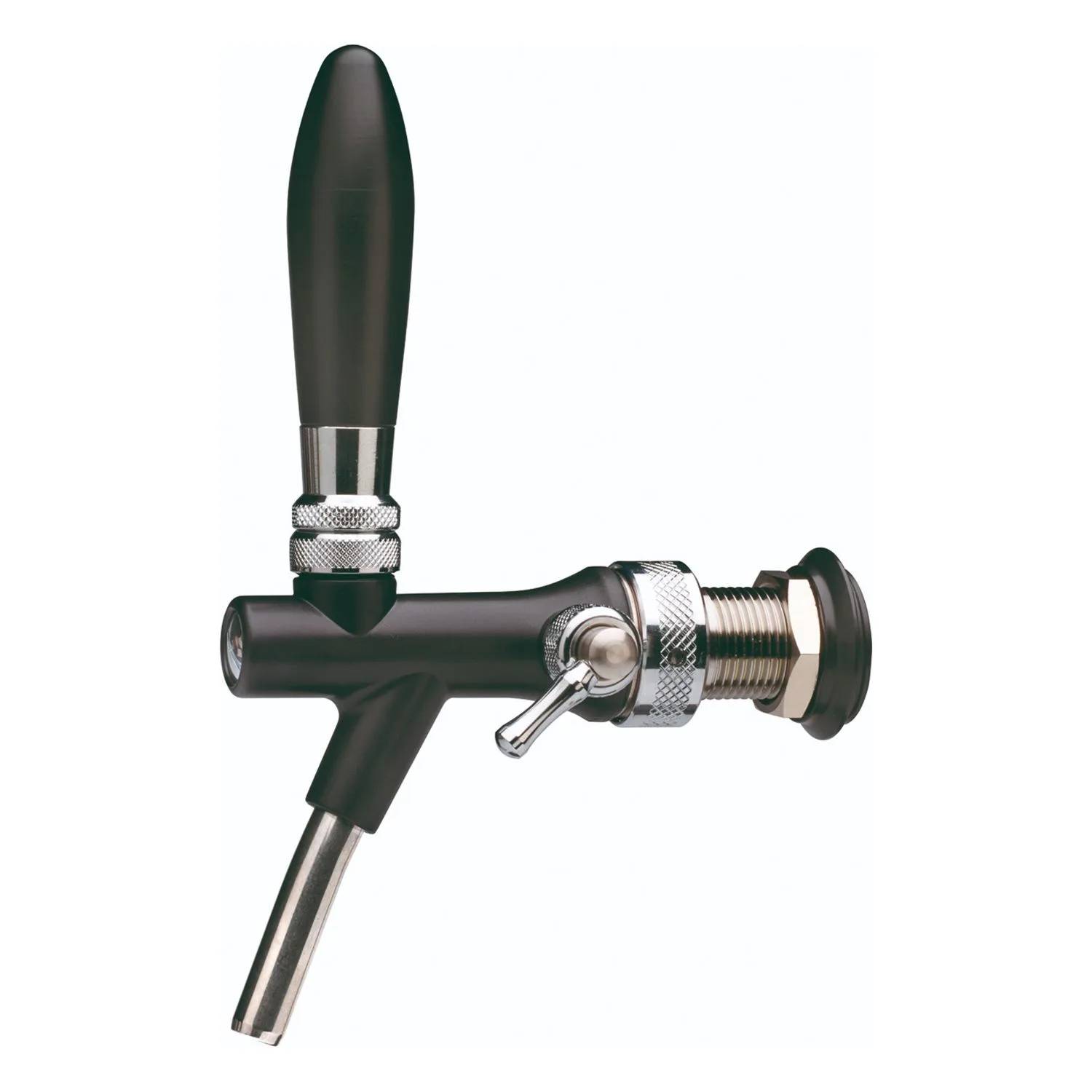 Zapfhahn, Kompensatorhahn, Bierzapfhahn, Schankhahn aus Chromnickelstahl und ABS-Kunststoff, Schwarz