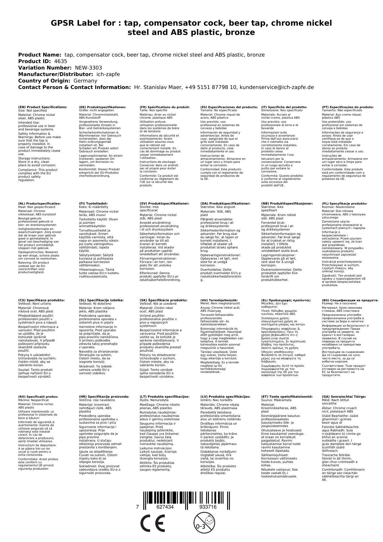 Zapfhahn, Kompensatorhahn, Bierzapfhahn, Schankhahn aus Chromnickelstahl und ABS-Kunststoff, Bronze