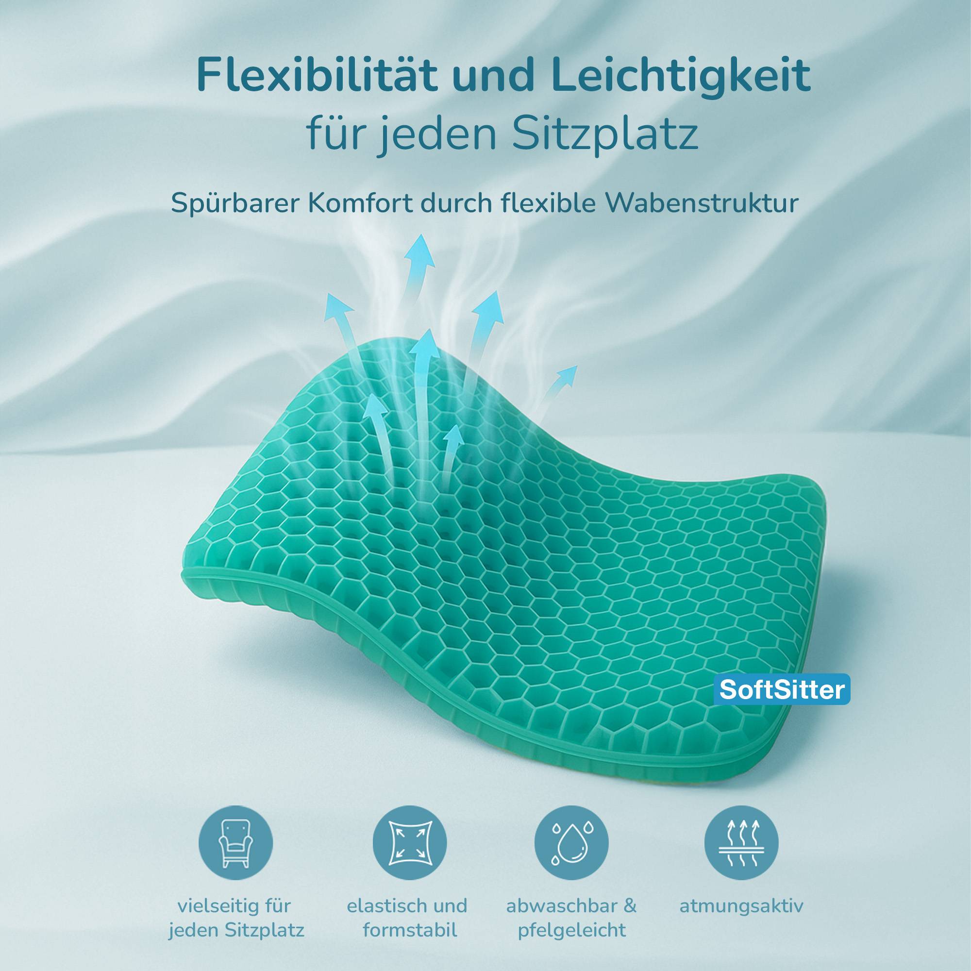 Dreamolino Soft Sitter Sitzkissen - 2x flexibles Gel-Sitzkissen mit Wabenstruktur - ergonomisches Kissen für Büro, Auto & Zuhause - Soft Sitter - Si