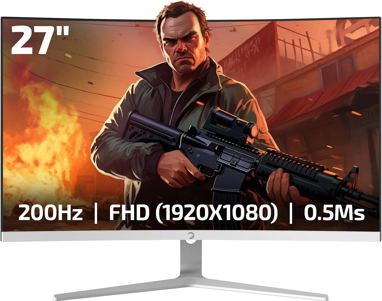 GAMEPOWER 27 zoll Curved weiß Gaming Monitor 200Hz FullHD PC Bildschirm mit Lautsprecher T50