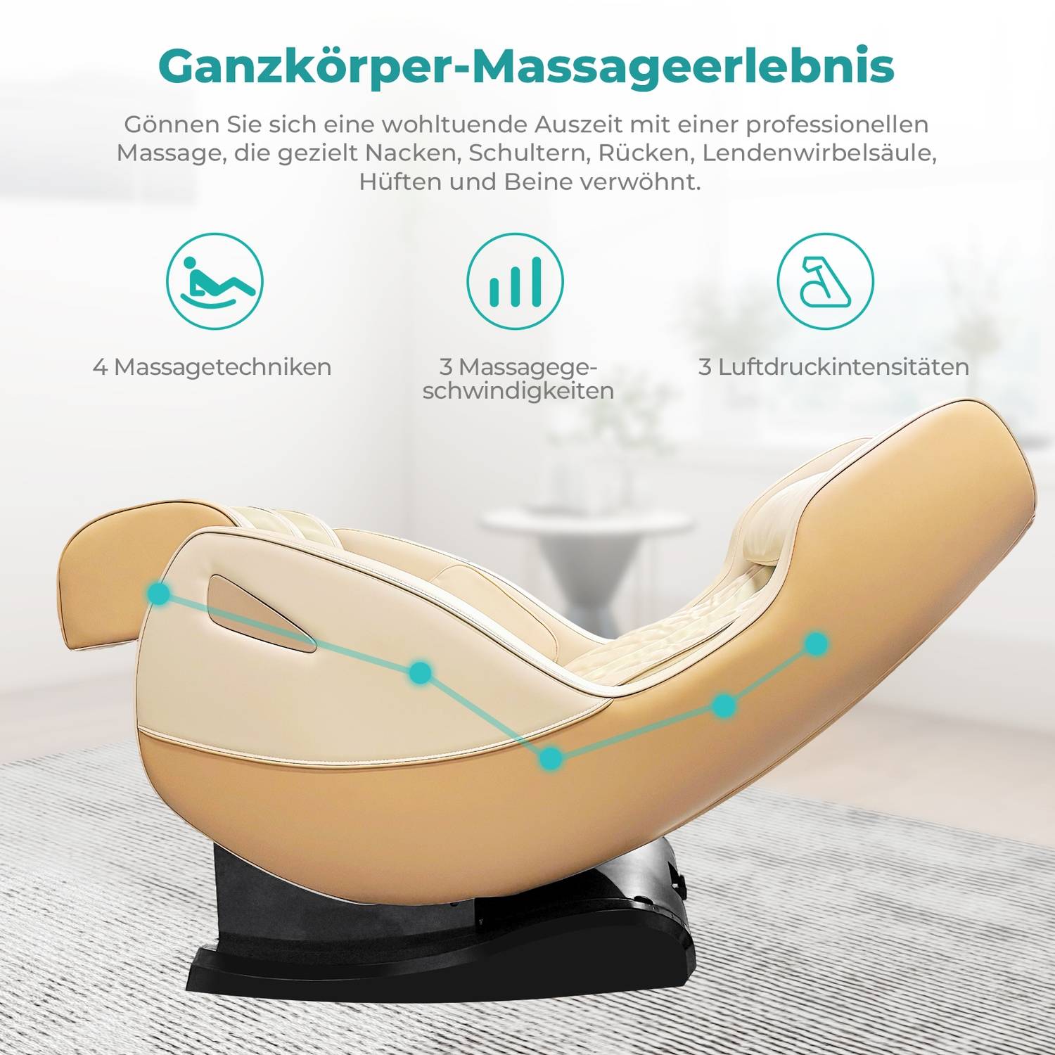 Naipo Massagesessel | Massagestuhl Shiatsu und Luftdruckmassage mit TaillenwÃ¤rme | Ergonomisches L-Design und 15 Min Timer | Bluetooth-Lautsprecher