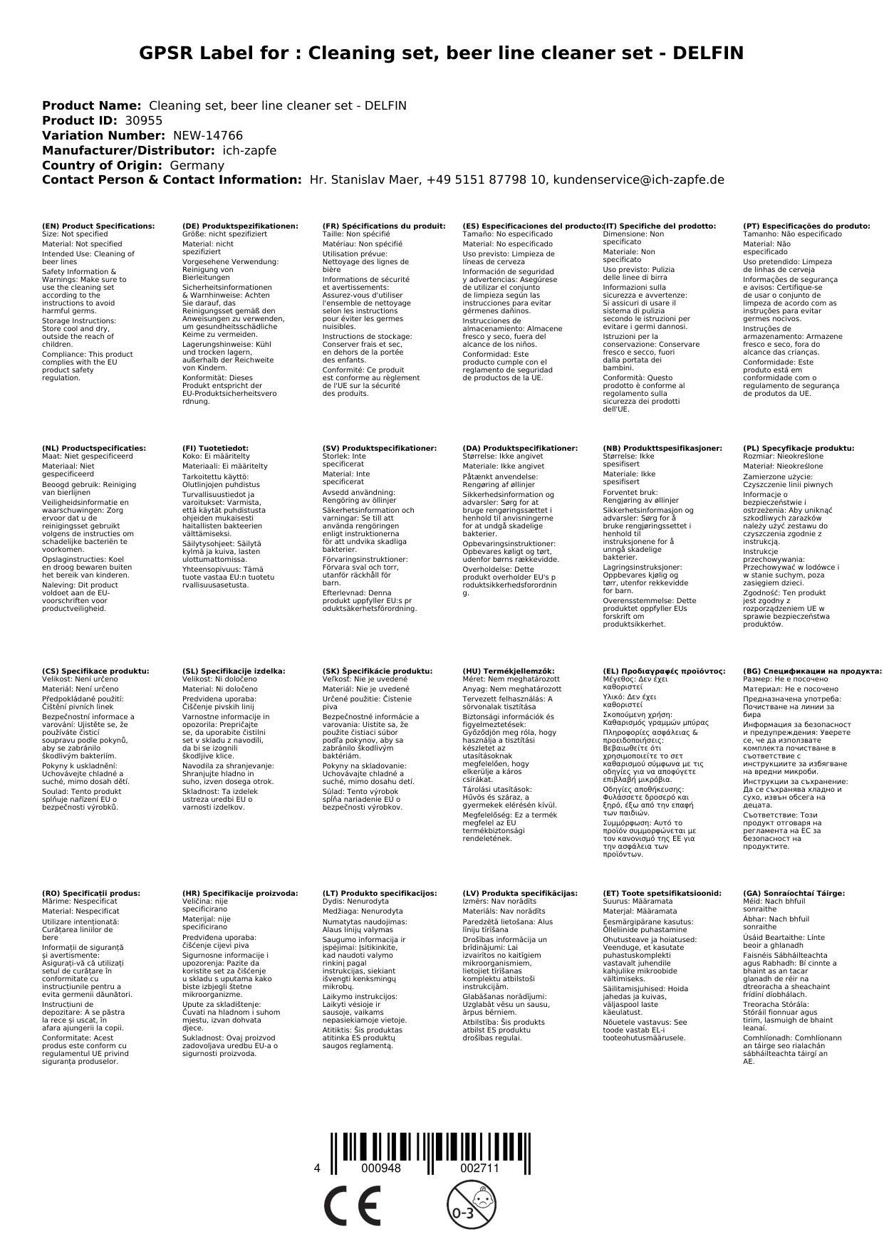 Reinigungsset, Bierleitungsreiniger Set - DELFIN