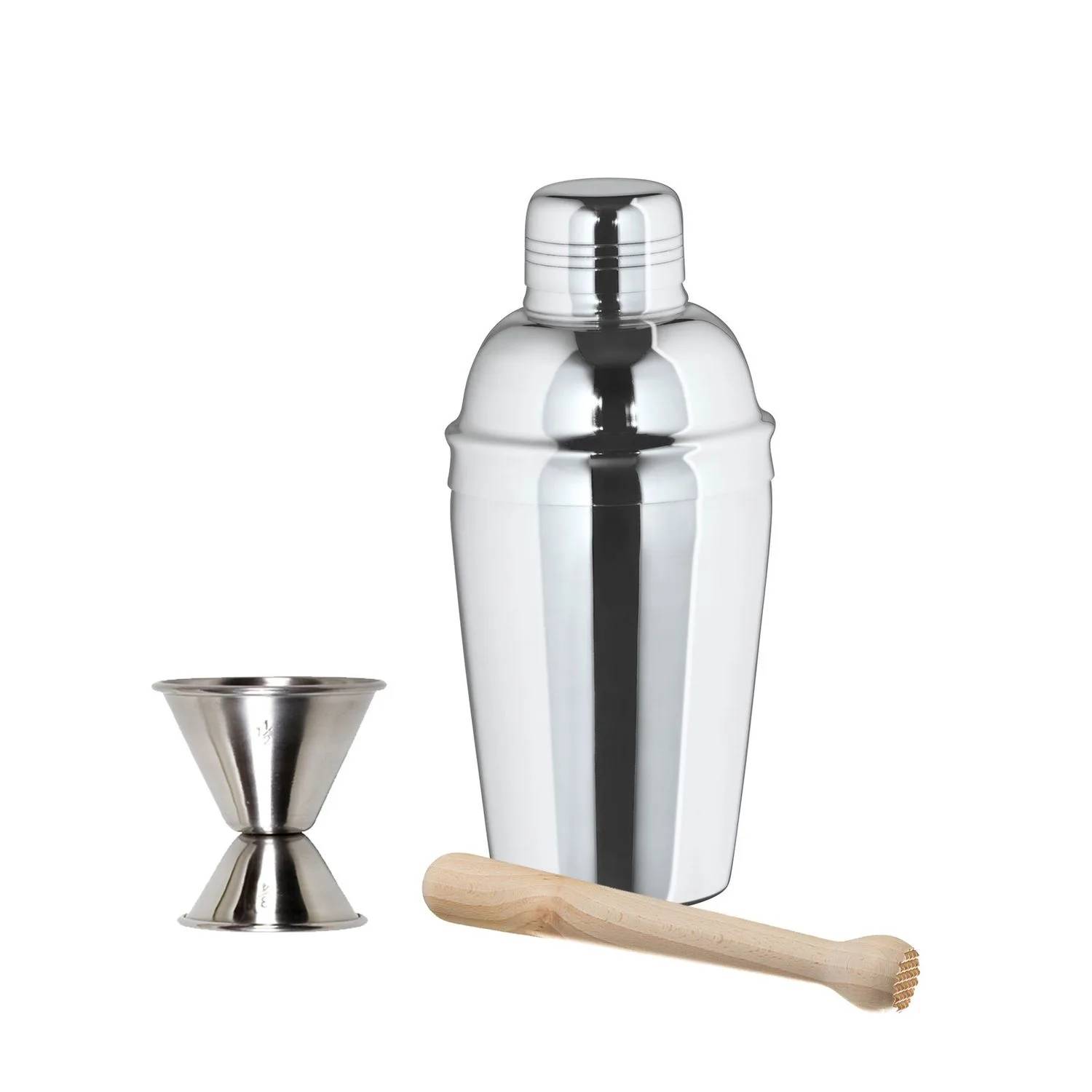 Edelstahl Cocktail Shaker Set - Profi Barkeeper Set mit Stößel & Jigger - Für Perfekte Cocktails & Drinks