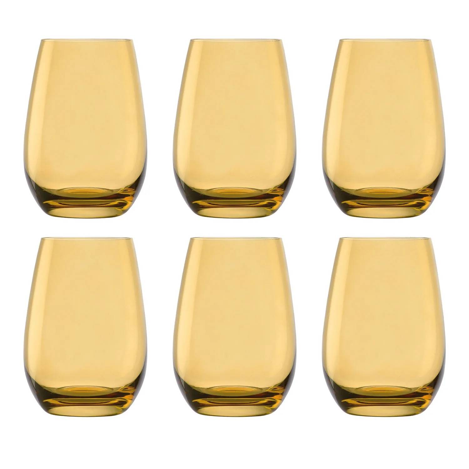 Farbige Trinkgläser, Wassergläser, Saftgläser - ELEMENTS, 6er-Set, Bernstein, 465 ml