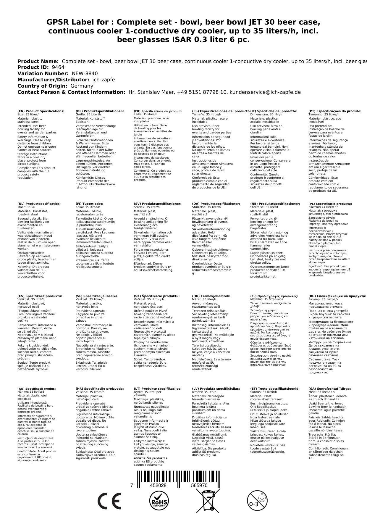 Komplett Set - Zapfanlage, Bierzapfanlage JET 30 Bierkoffer, Durchlaufkühler 1-leitig Trockenkühler, bis zu 35 Liter/h, inkl. Biergläser ISAR 0,3