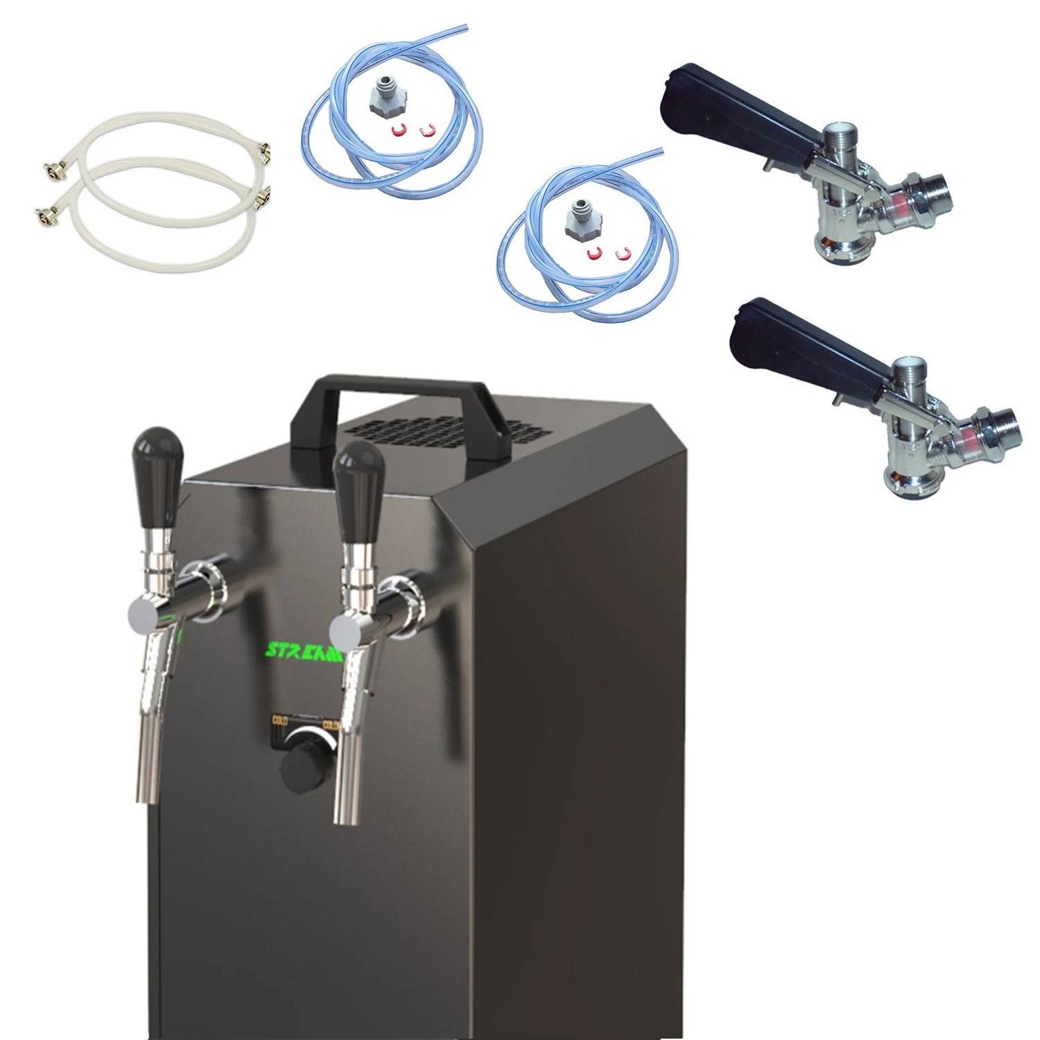 Komplett Set - Zapfanlage, Bierzapfanlage STREAM 50K mit Luftpumpe Bierkoffer, Durchlaufkühler 2-leitig Trockenkühler, bis zu 55 Liter/h - BLACK EDI