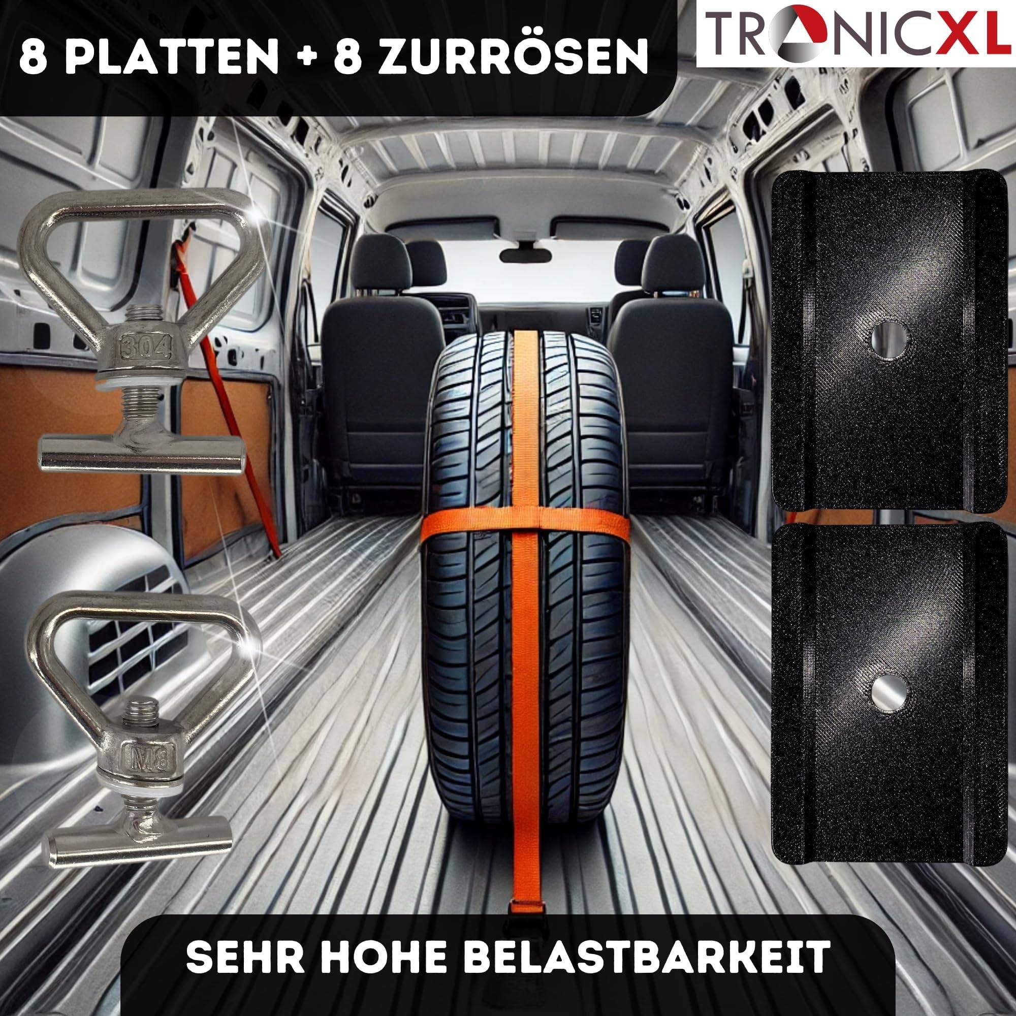 TronicXL 8 Zurrösen 8 Platten Set zur Ladungssicherung kompatibel mit VW T5 T6 T6.1 Bully Multivan California Beach Caravelle - sicheres Verzurren