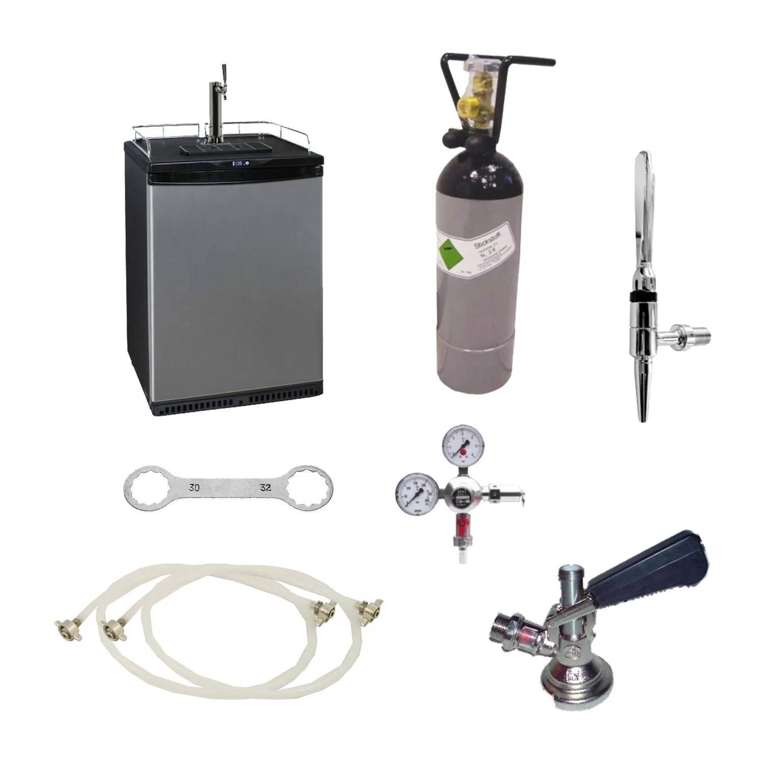 Komplettset Zapfanlage für Cold Brew Coffee - 50L Fasskühlschrank & Stickstoff-Zapfsystem, Zapfkopf: Dreikant