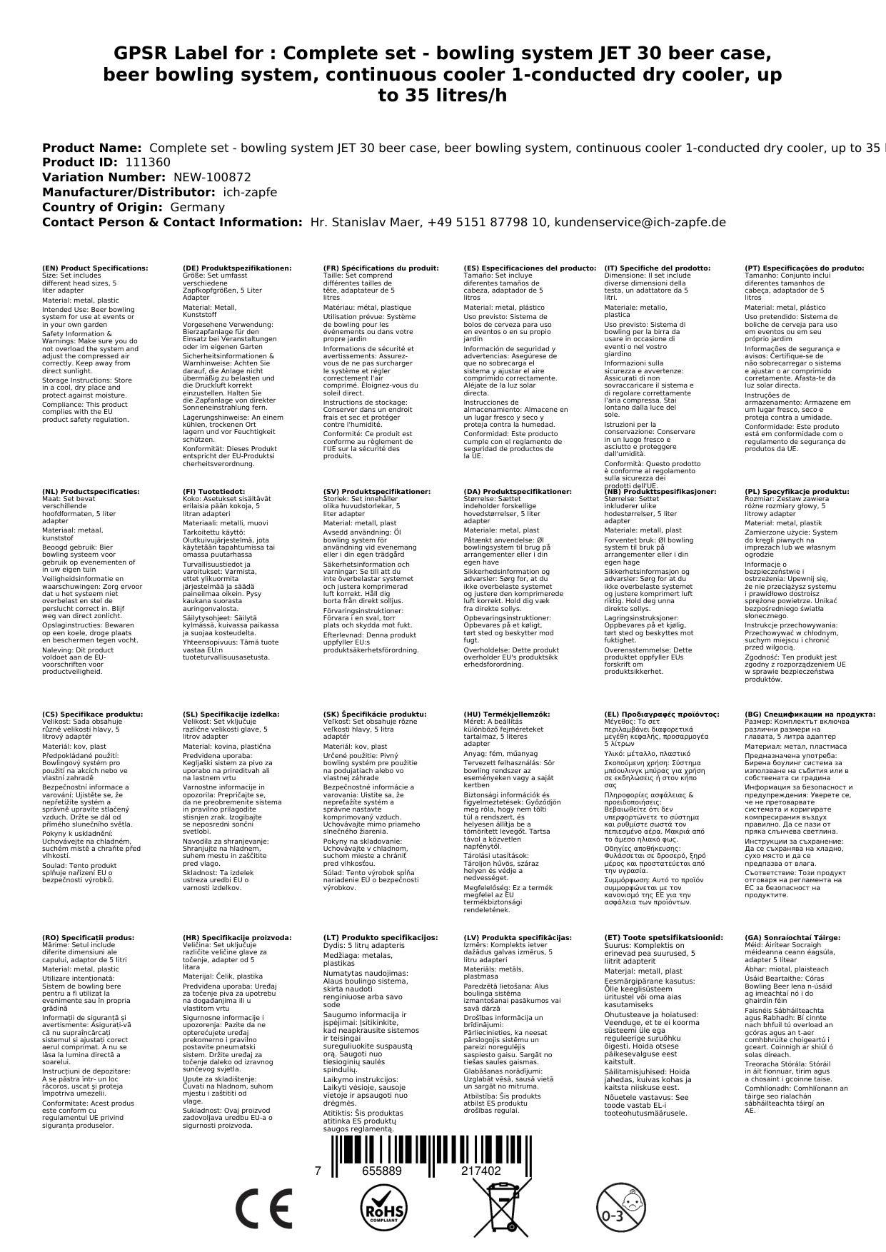 Komplett Set - Zapfanlage JET 30 Bierkoffer, Bierzapfanlage, Durchlaufkühler 1-leitig Trockenkühler, bis zu 35 Liter/h, Zapfkopf: Set alle Zapfköpf