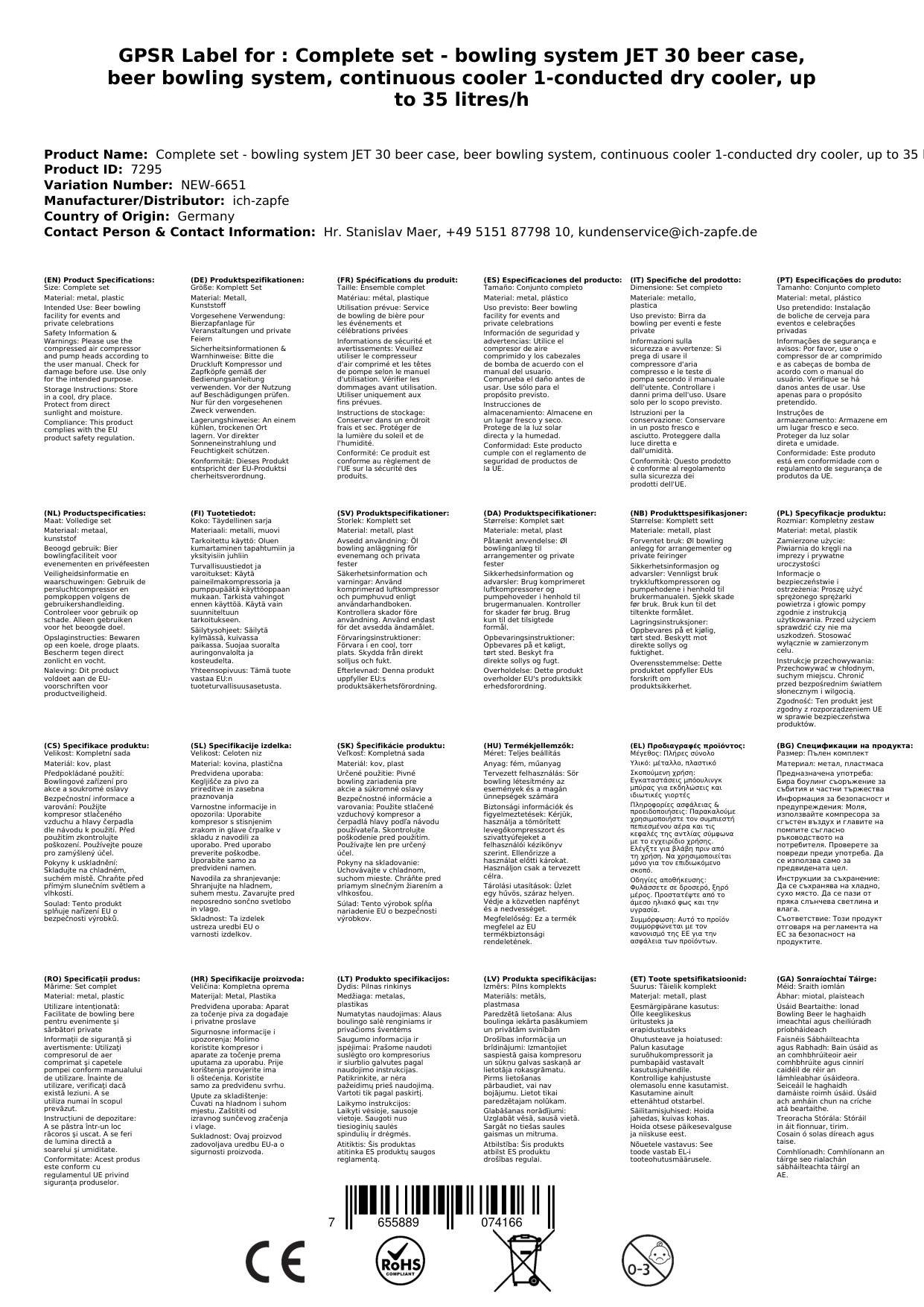 Komplett Set - Zapfanlage JET 30 Bierkoffer, Bierzapfanlage, Durchlaufkühler 1-leitig Trockenkühler, bis zu 35 Liter/h, Zapfkopf: Dreikant