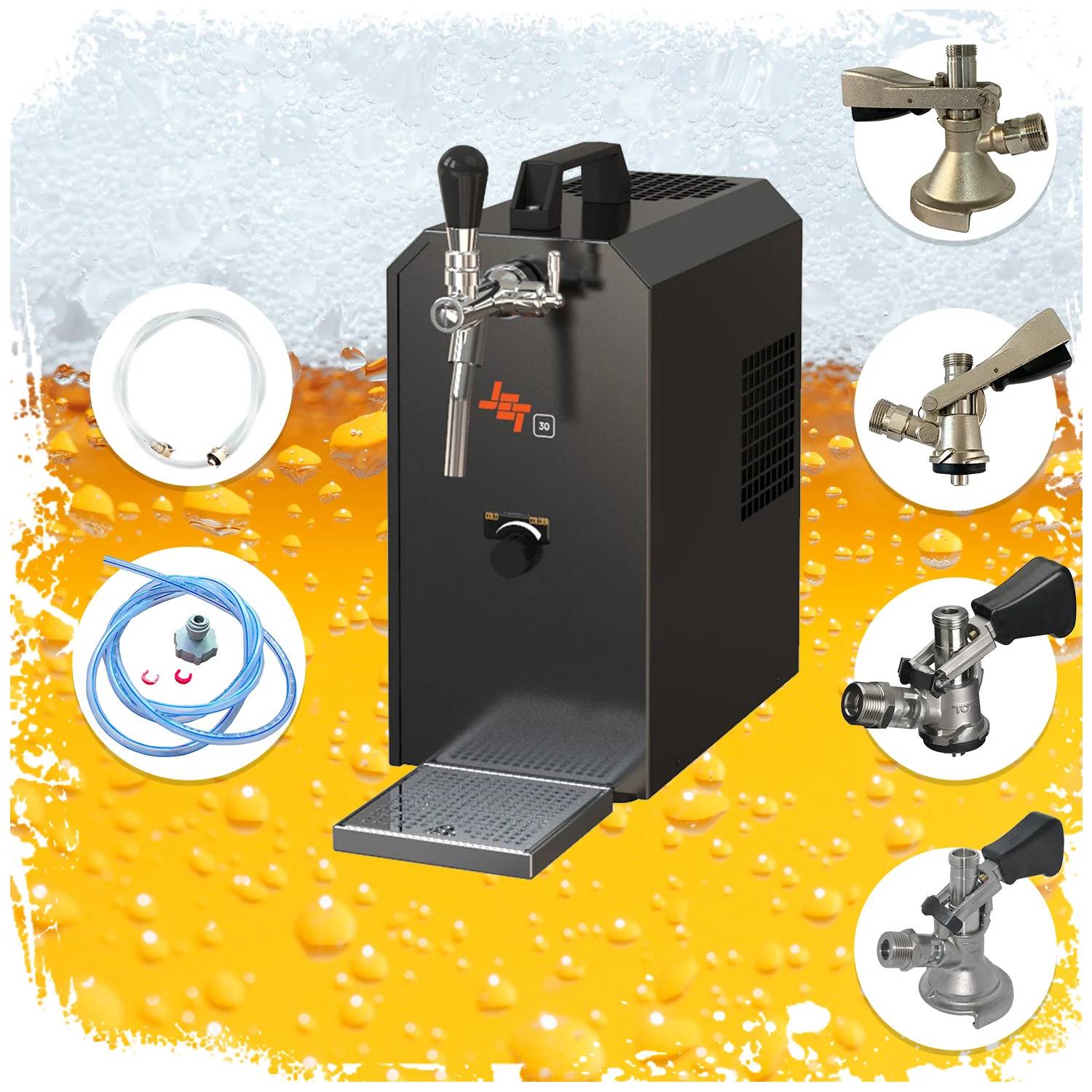 Komplett Set - Zapfanlage, Bierzapfanlage JET 30K Bierkoffer mit Luftpumpe Durchlaufkühler 1-leitig Trockenkühler, bis zu 35 Liter/h, Zapfkopf: Set