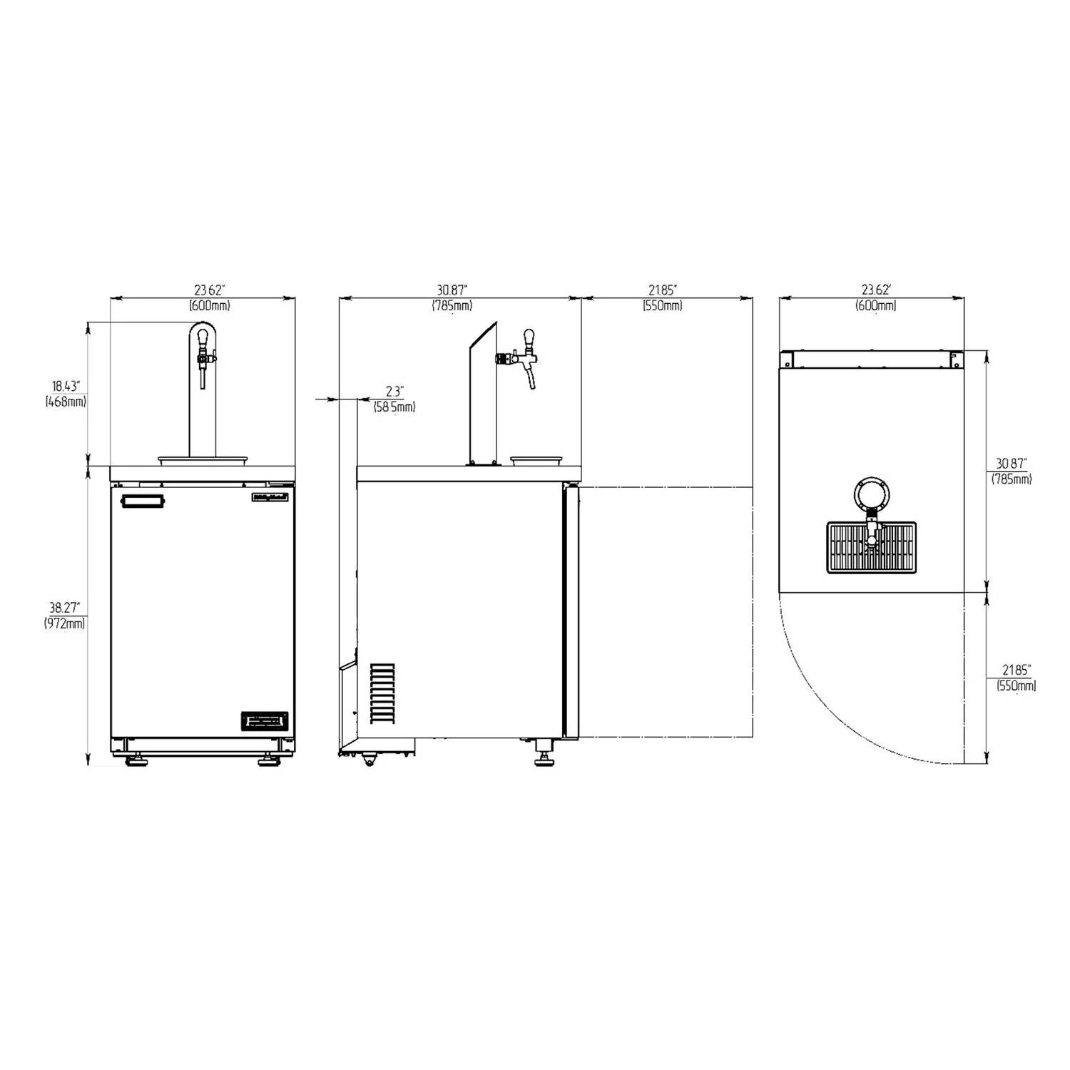 Komplett Set - Fasskühlschrank, Zapfkühlschrank (Bierbar) - inkl. Schanksäule und Kompensatorhahn, Zapfkopf: Dreikant