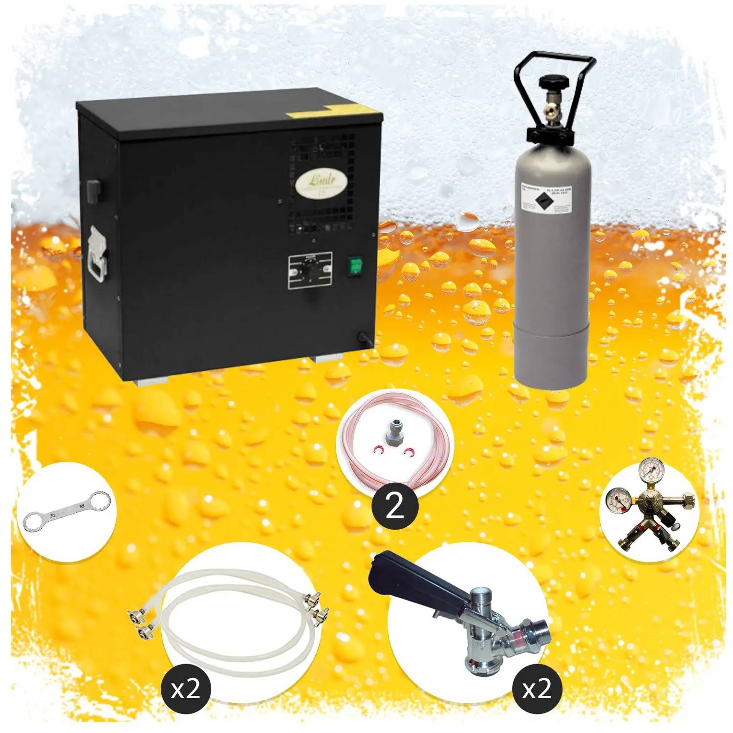 Komplett Set - Zapfanlage, Bierzapfanlage AS-40, 2-leitig, Durchlaufkühler, Nasskühler - Untertheke, Green Line, Zapfkopf 2: Kombi; Zapfkopf: NC Ada