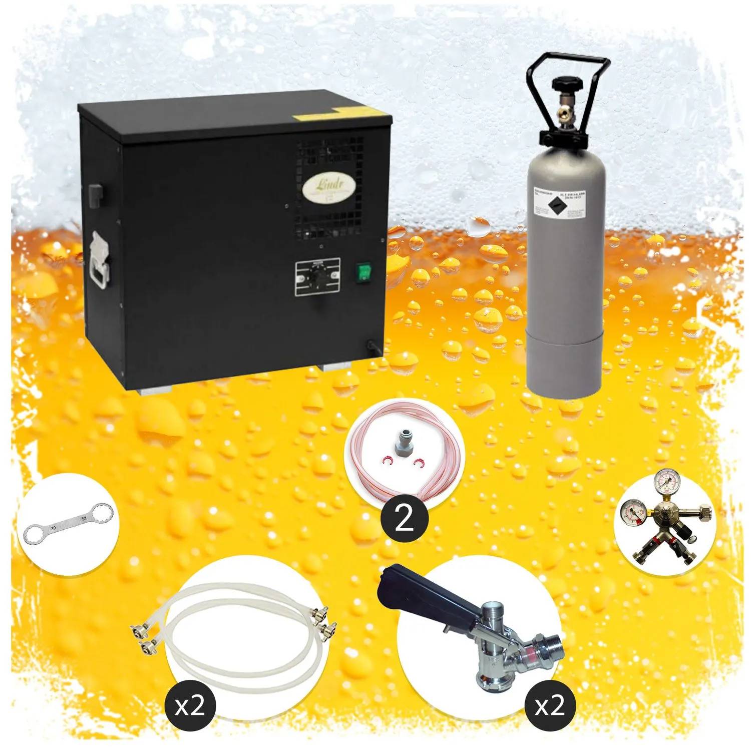 Komplett Set - Zapfanlage, Bierzapfanlage AS-40, 2-leitig, Durchlaufkühler, Nasskühler - Untertheke, Green Line, Zapfkopf: Kombi; Zapfkopf 2: NC Ada