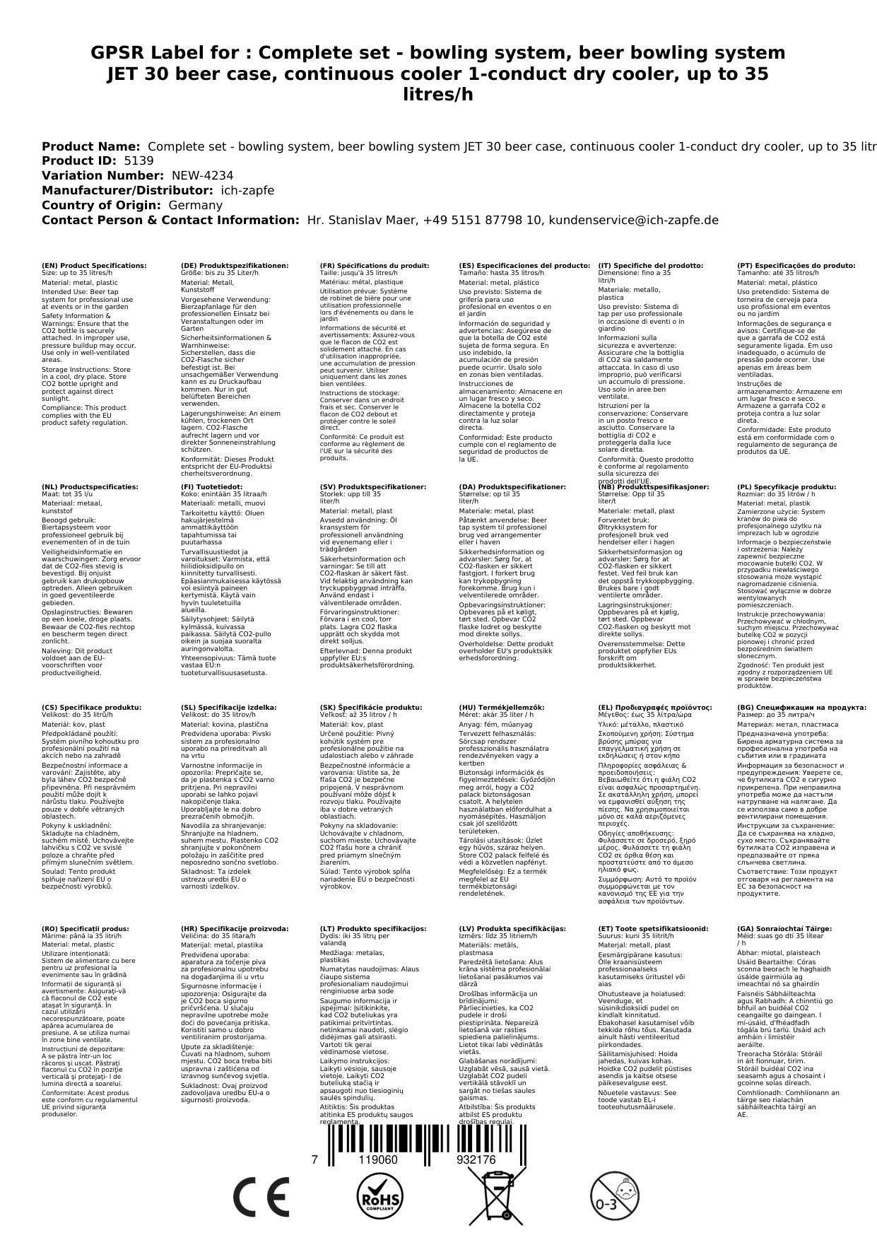 Komplett Set - Zapfanlage, Bierzapfanlage JET 30 Bierkoffer, Durchlaufkühler 1-leitig Trockenkühler, bis zu 35 Liter/h, Zapfkopf: Köpi