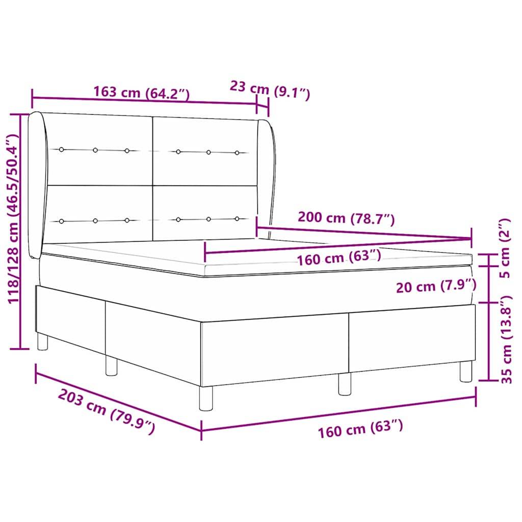 vidaXL Boxspringbett mit Kopfteil Schwarz 200 x 160 cm Stoff